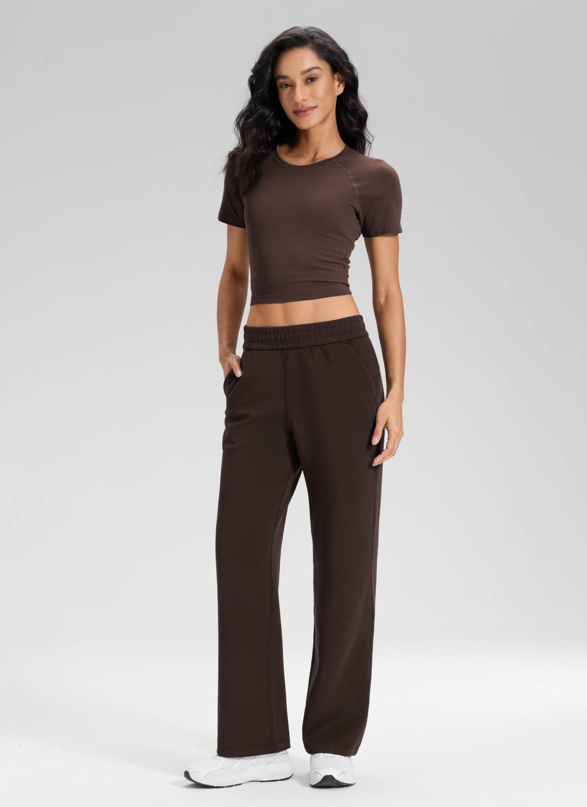 CRZ YOGA Women's SoftAura High Rise Wide Leg Pants with Pockets 31'' Hot Fudge Brown