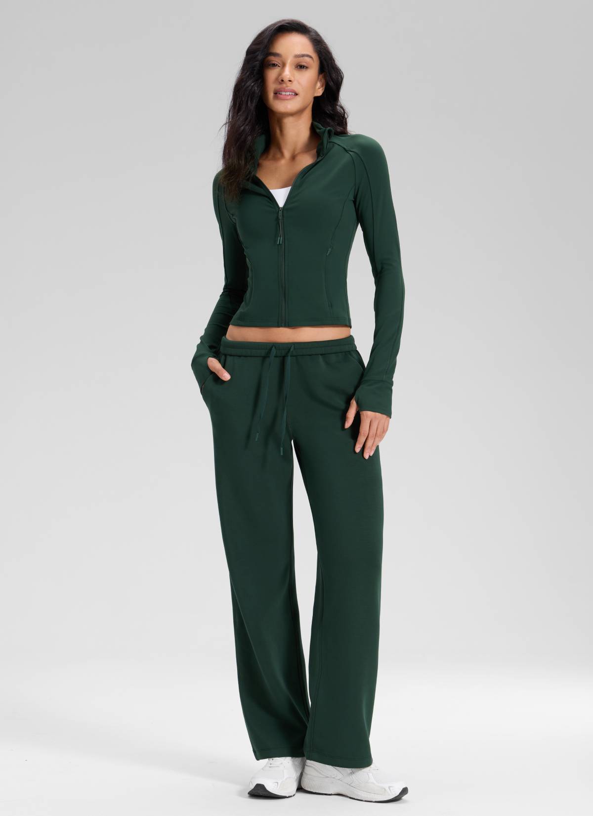 CRZ YOGA Women's SoftAura High Rise Wide Leg Pants with Pockets 31'' Legend Green
