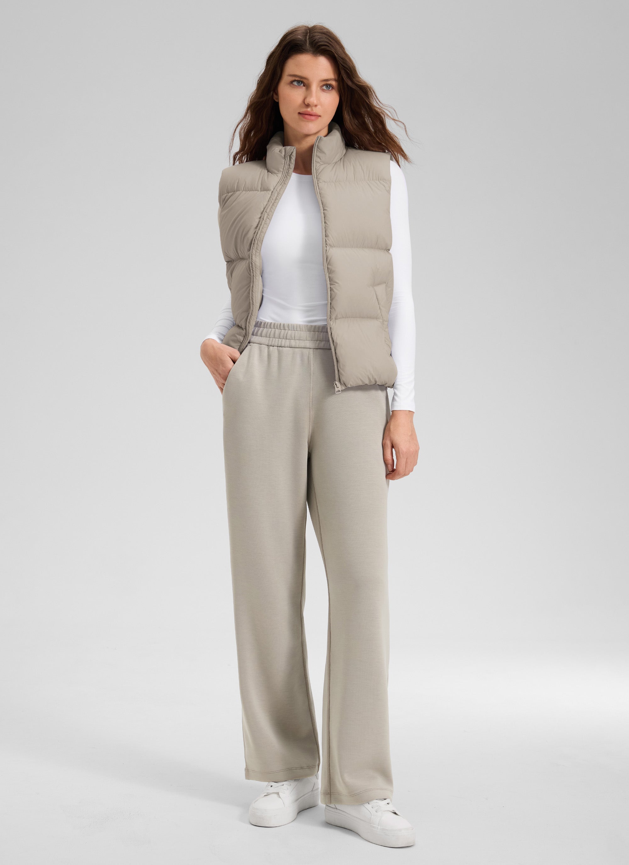 CRZ YOGA Women's SoftAura High Rise Wide Leg Pants with Pockets 31'' Hot Fudge Brown