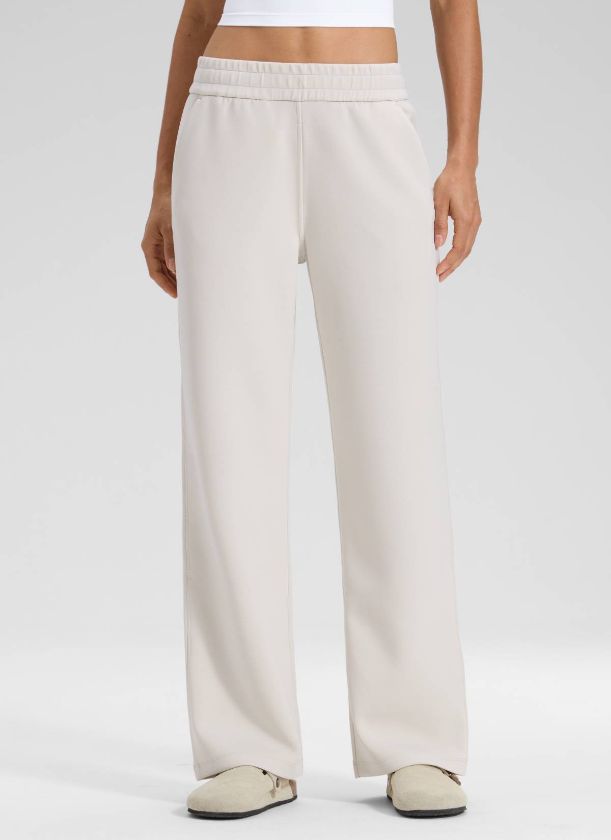 CRZ YOGA Women's SoftAura High Rise Wide Leg Pants with Pockets 31'' Milky White