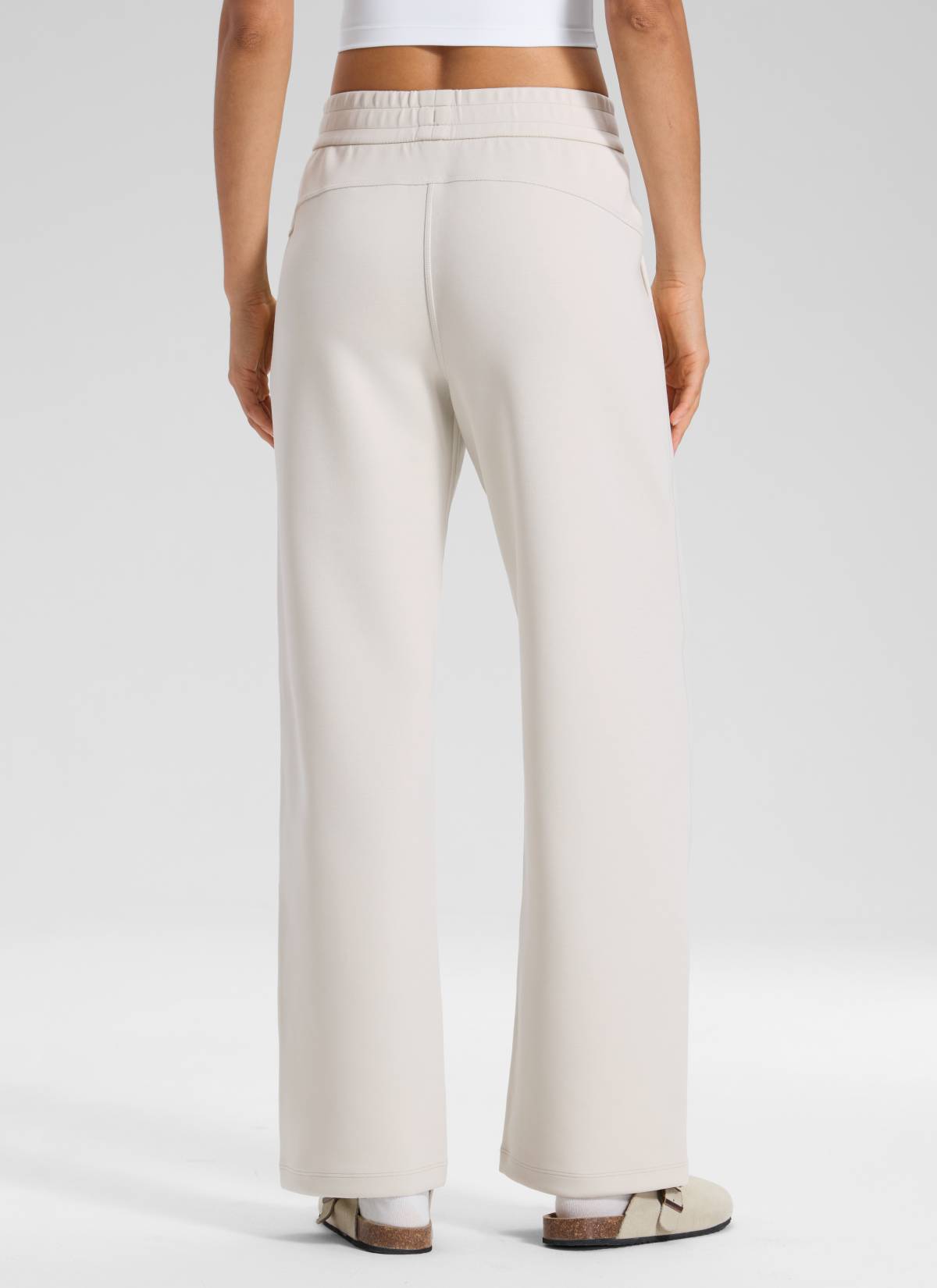 CRZ YOGA Women's SoftAura High Rise Wide Leg Pants with Pockets 31'' Milky White