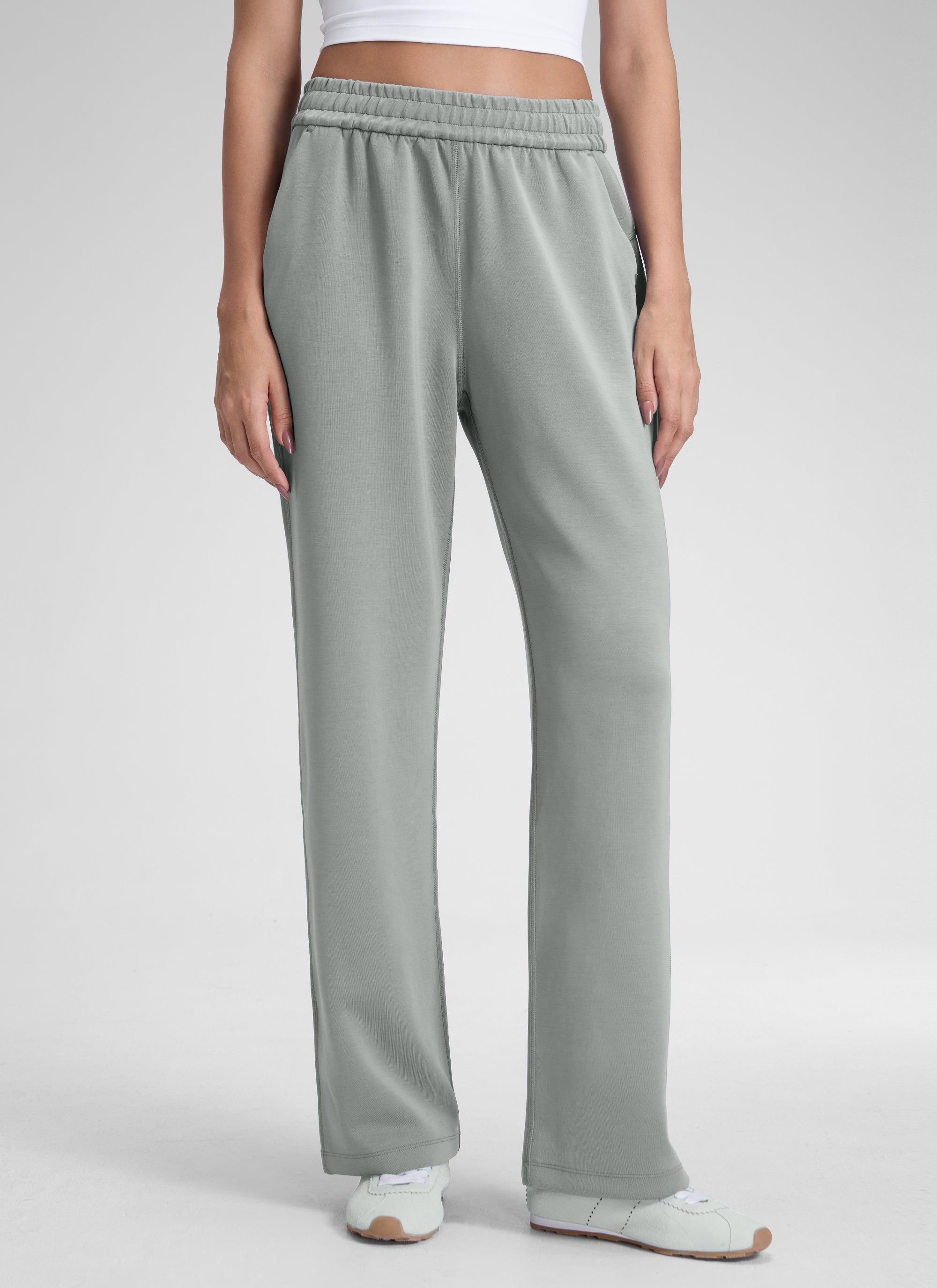 CRZ YOGA Women's SoftAura High Rise Wide Leg Pants with Pockets 31'' Sterling