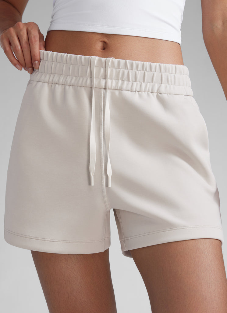 CRZYOGA Women SoftAura Sweat Shorts 4” with Pockets Drawstring Milky White