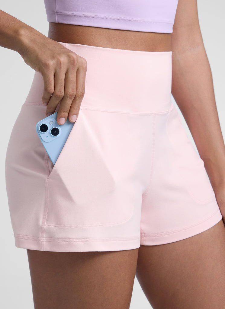 CRZ YOGA Women Butterlift High Waisted Shorts with Pockets Linerless Aurora Red