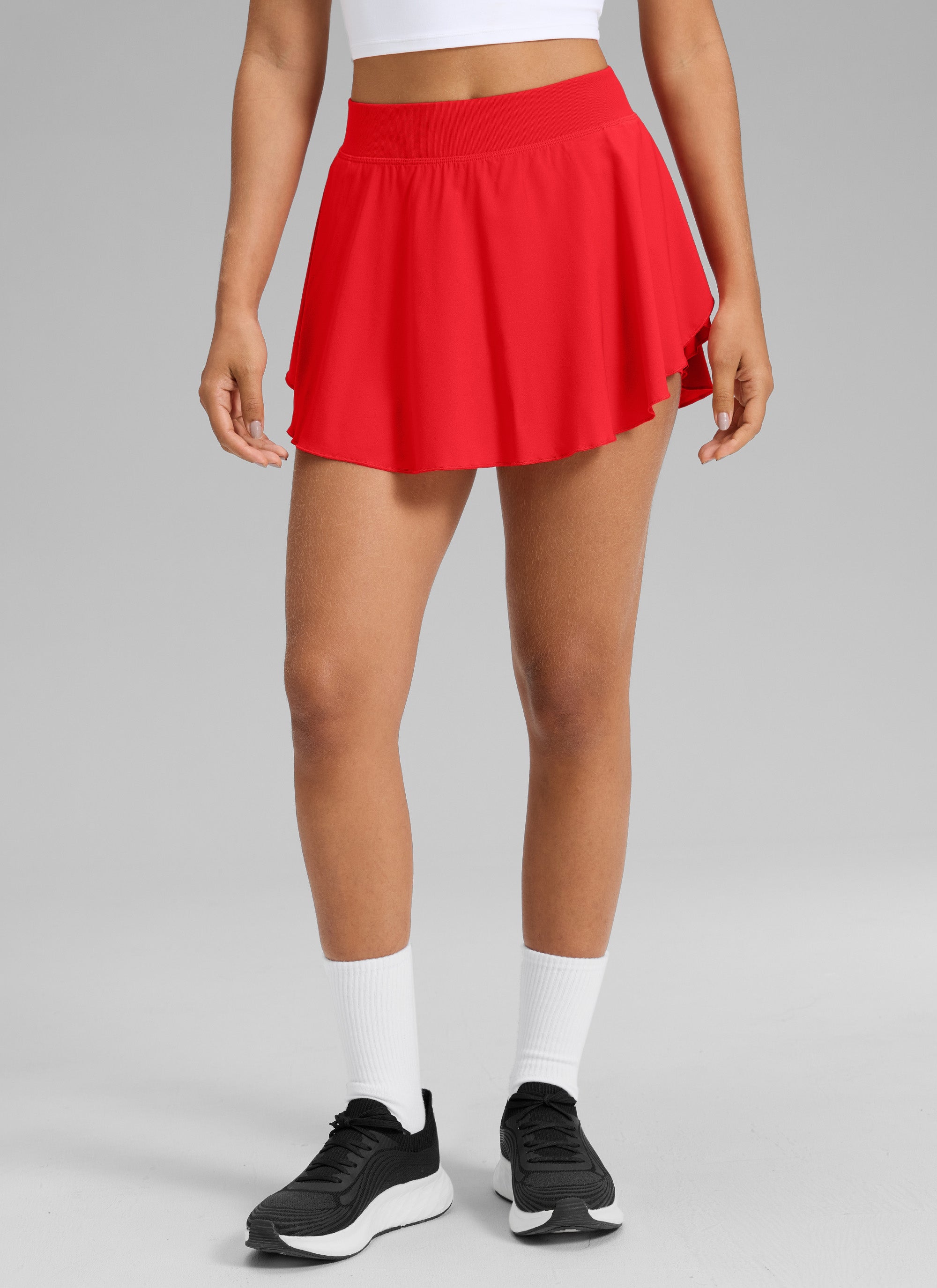 CRZ YOGA Women's Feathery-Fit Drapey Side Slit Flowy Tennis Skirt 14'' Deep Red