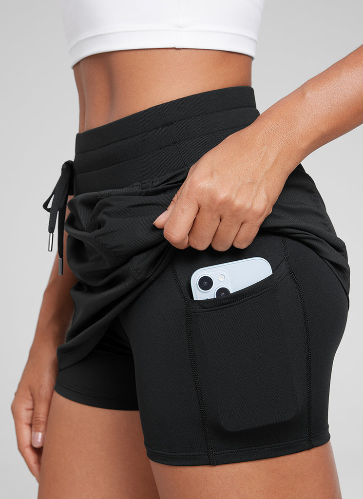 CRZ YOGA Women Golf Casual Athletic Drawstring Skirt with Side Pockets Black