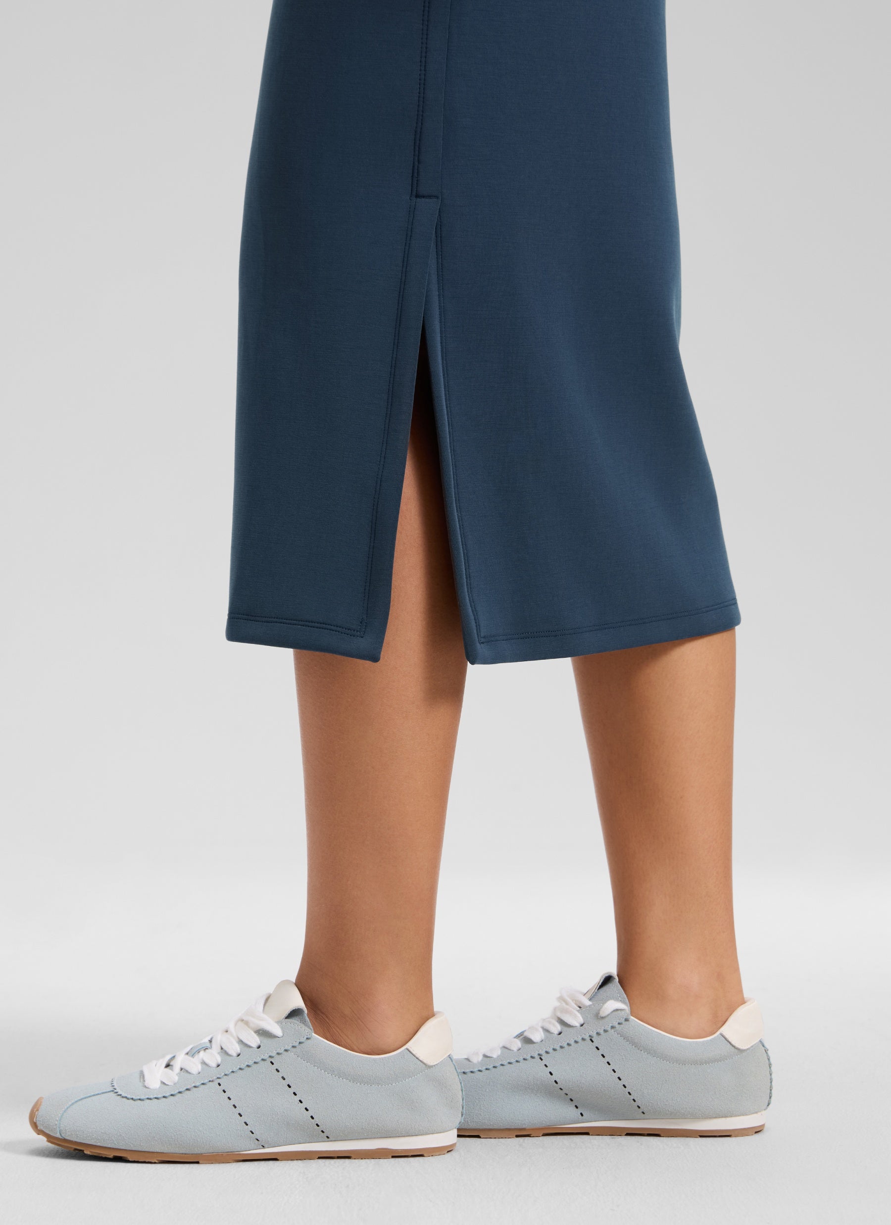 CRZ YOGA Women's SoftAura Midi Pencil Skirts High Waisted Drawstring Ink Blue