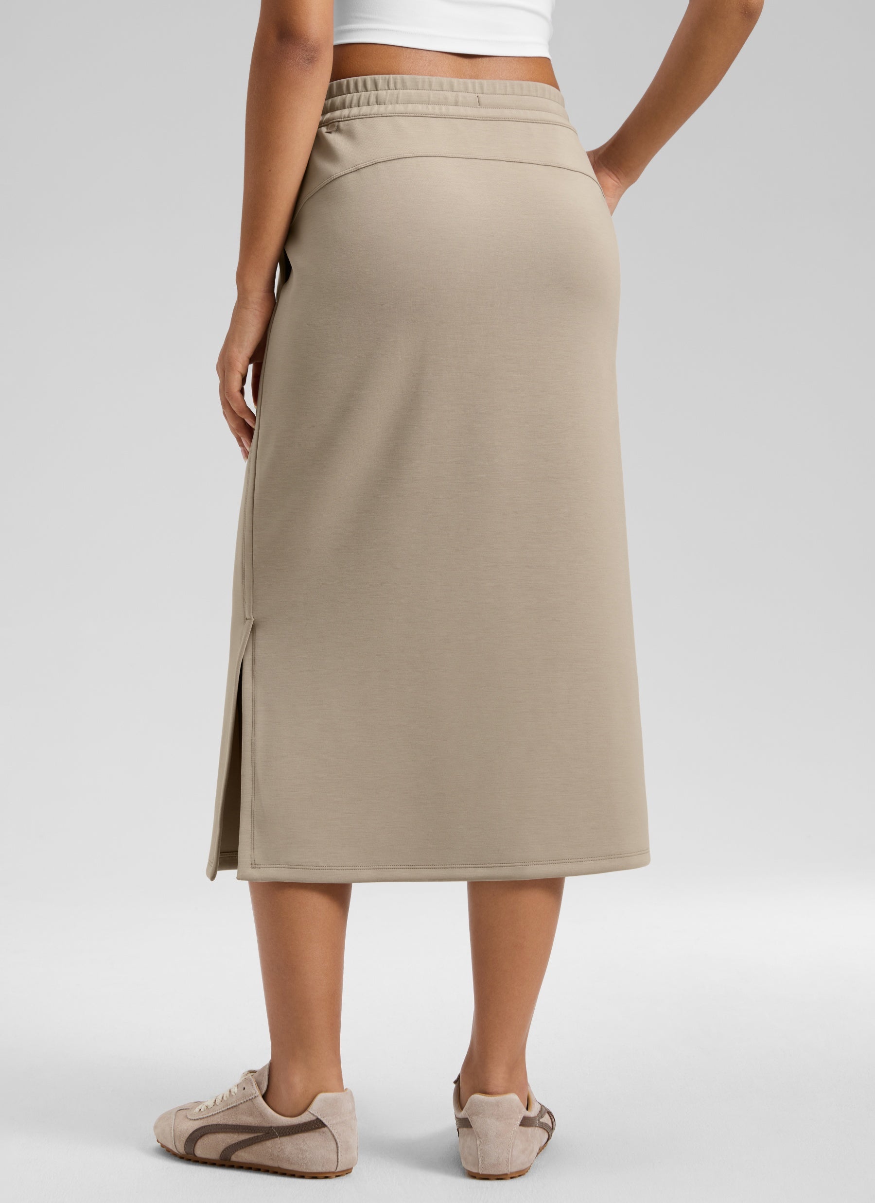 CRZ YOGA Women's SoftAura Midi Pencil Skirts High Waisted Drawstring Oak