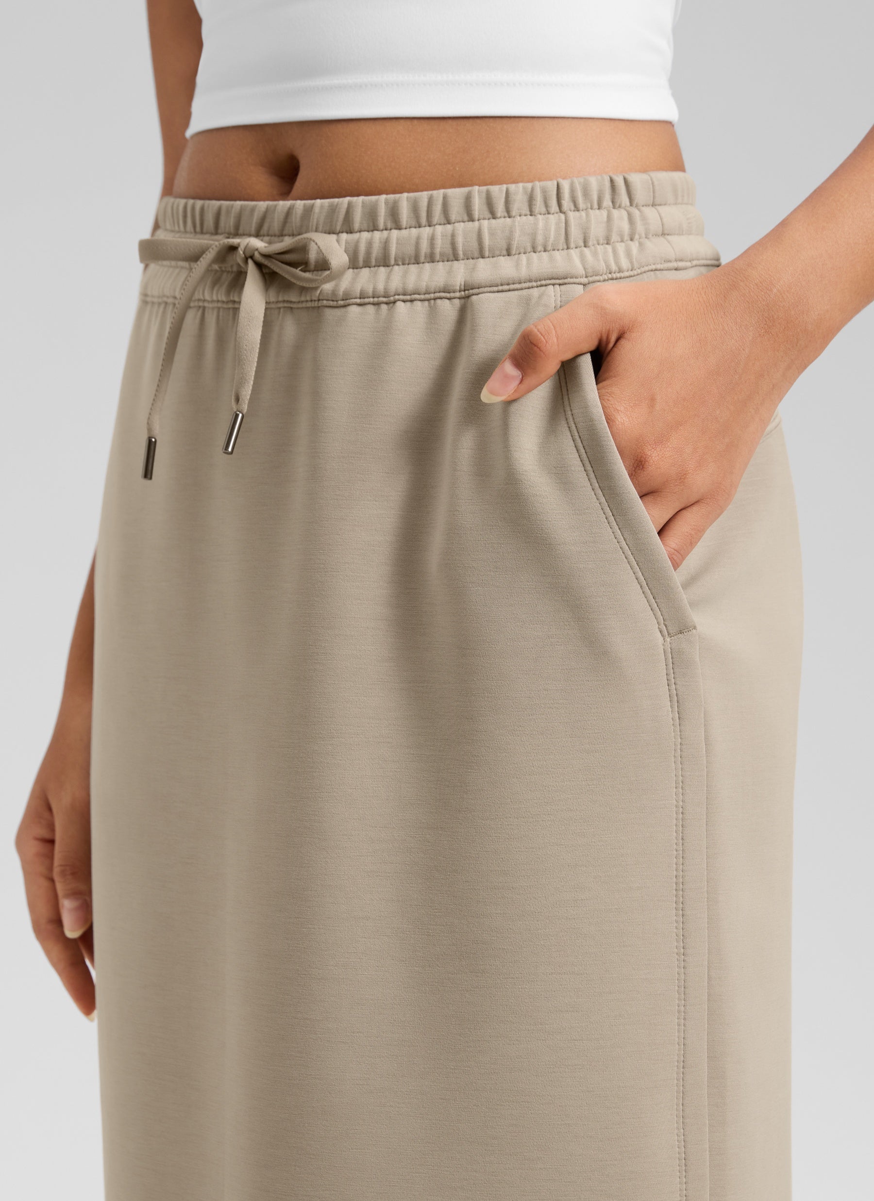 CRZ YOGA Women's SoftAura Midi Pencil Skirts High Waisted Drawstring Oak