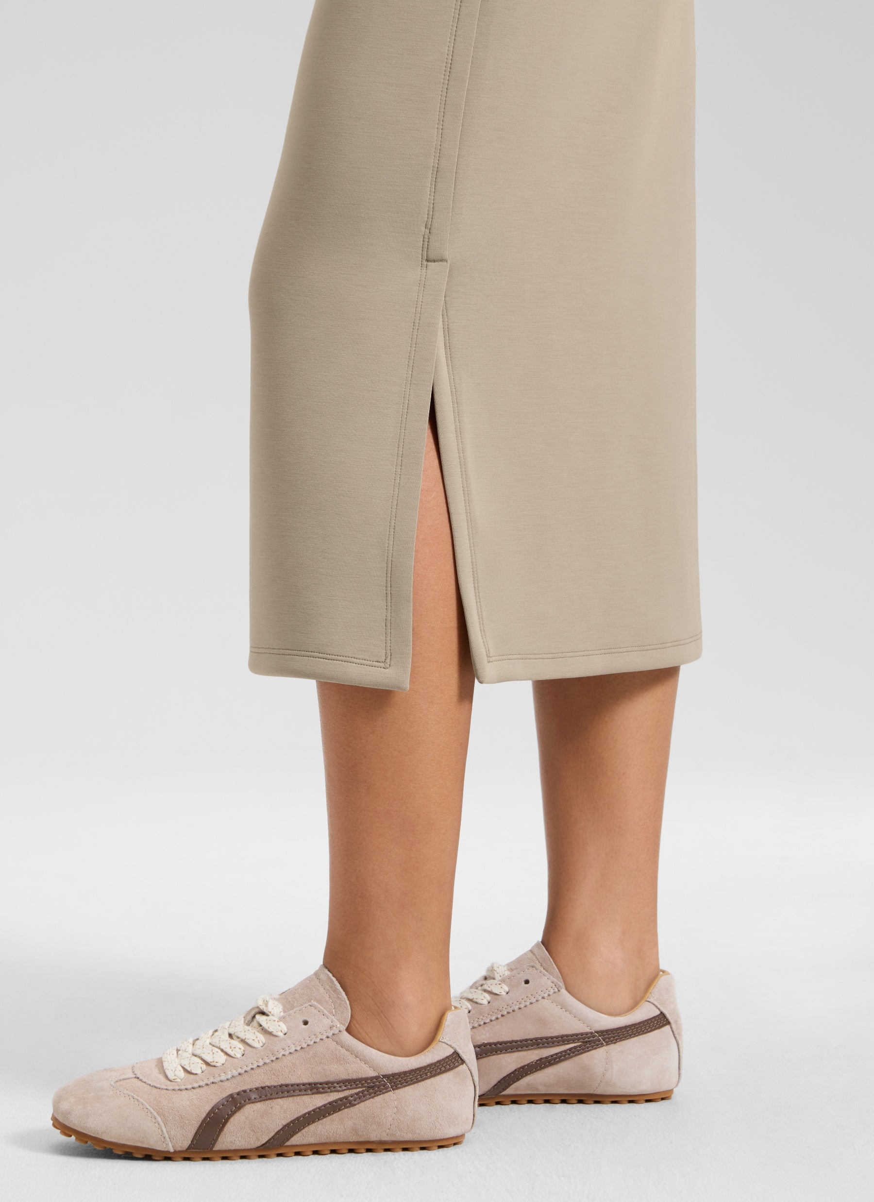 CRZ YOGA Women's SoftAura Midi Pencil Skirts High Waisted Drawstring Oak