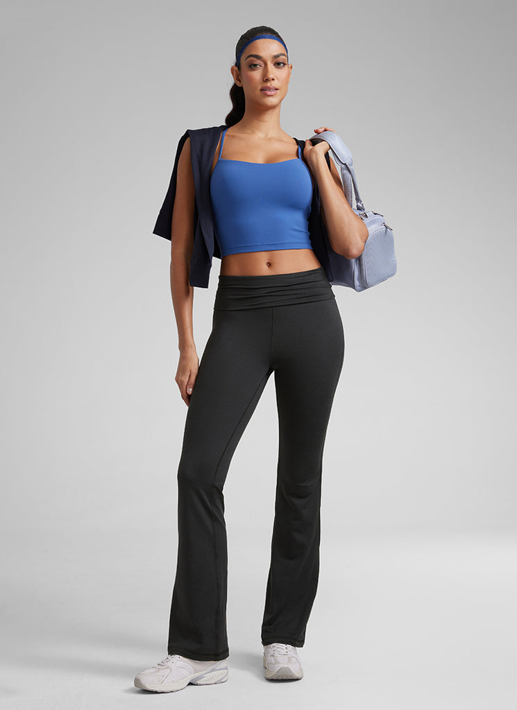 CRZ YOGA Womens Cloud Jersey Foldover Waist Bootcut Flare Pants 31" Black