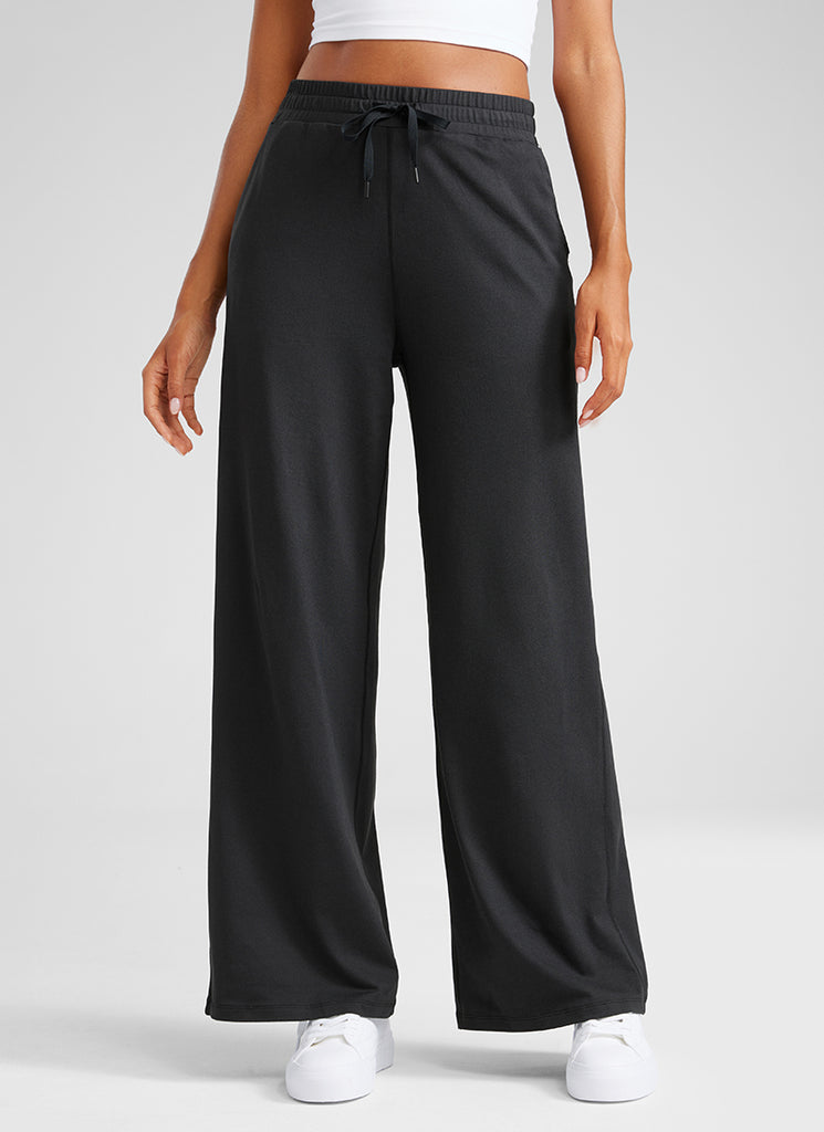 CRZ YOGA Cloud Jersey Wide Leg Sweatpants Women 30” with Pockets Black