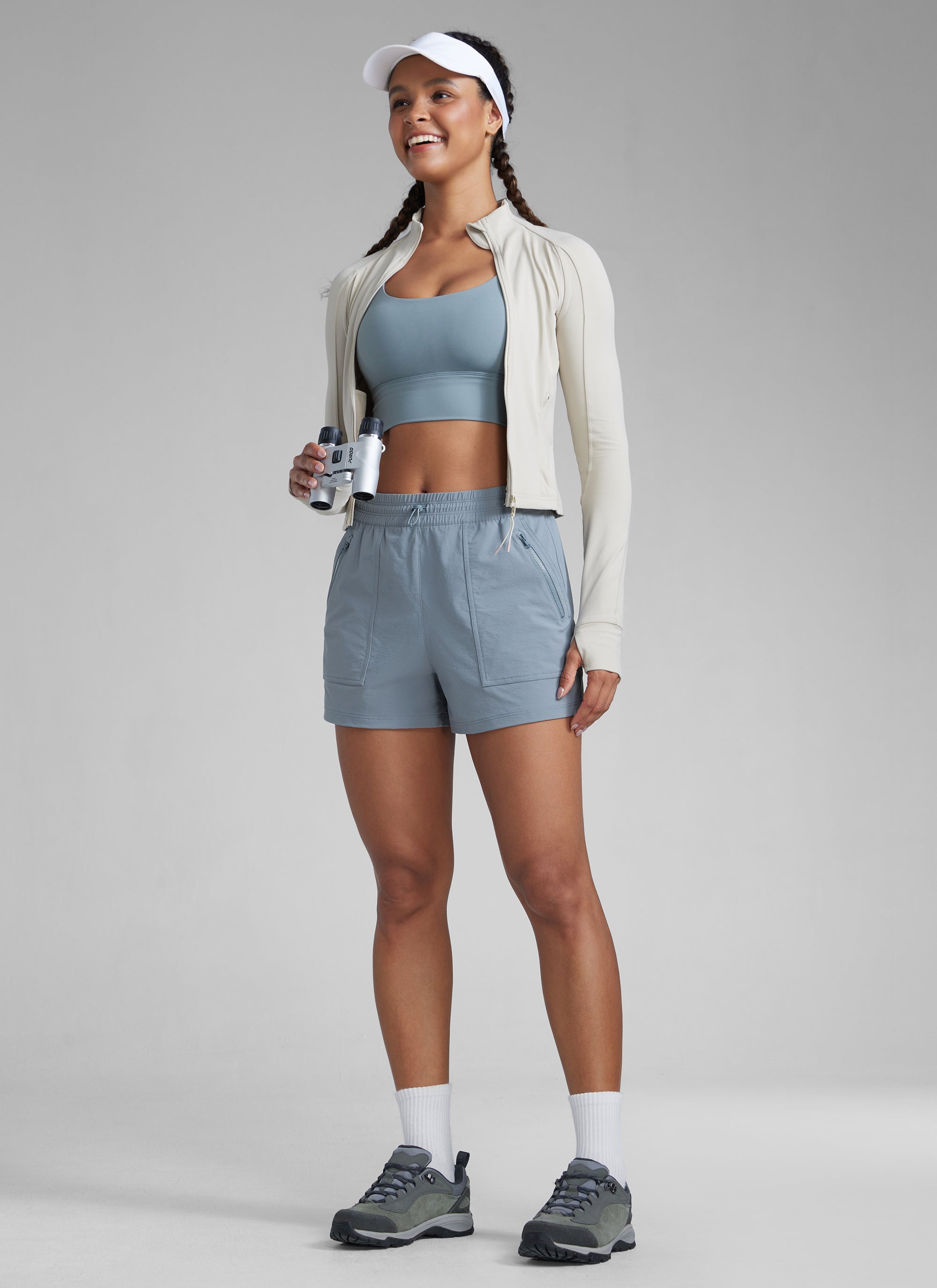 CRZYOGA Women's Lightweight Stretch Water-Repellent Hiking Pocket Short 3'' Arbor Olive