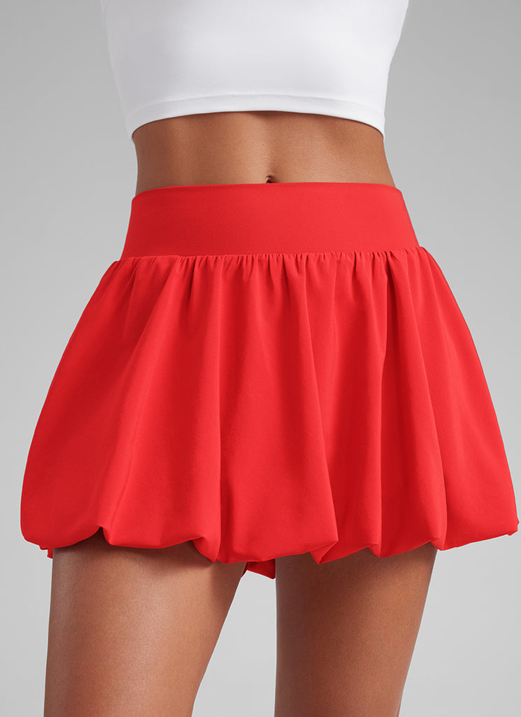 CRZ YOGA Women's Tennis Skirts  Mini Ruffled Hem Balloon Skort Deep Red