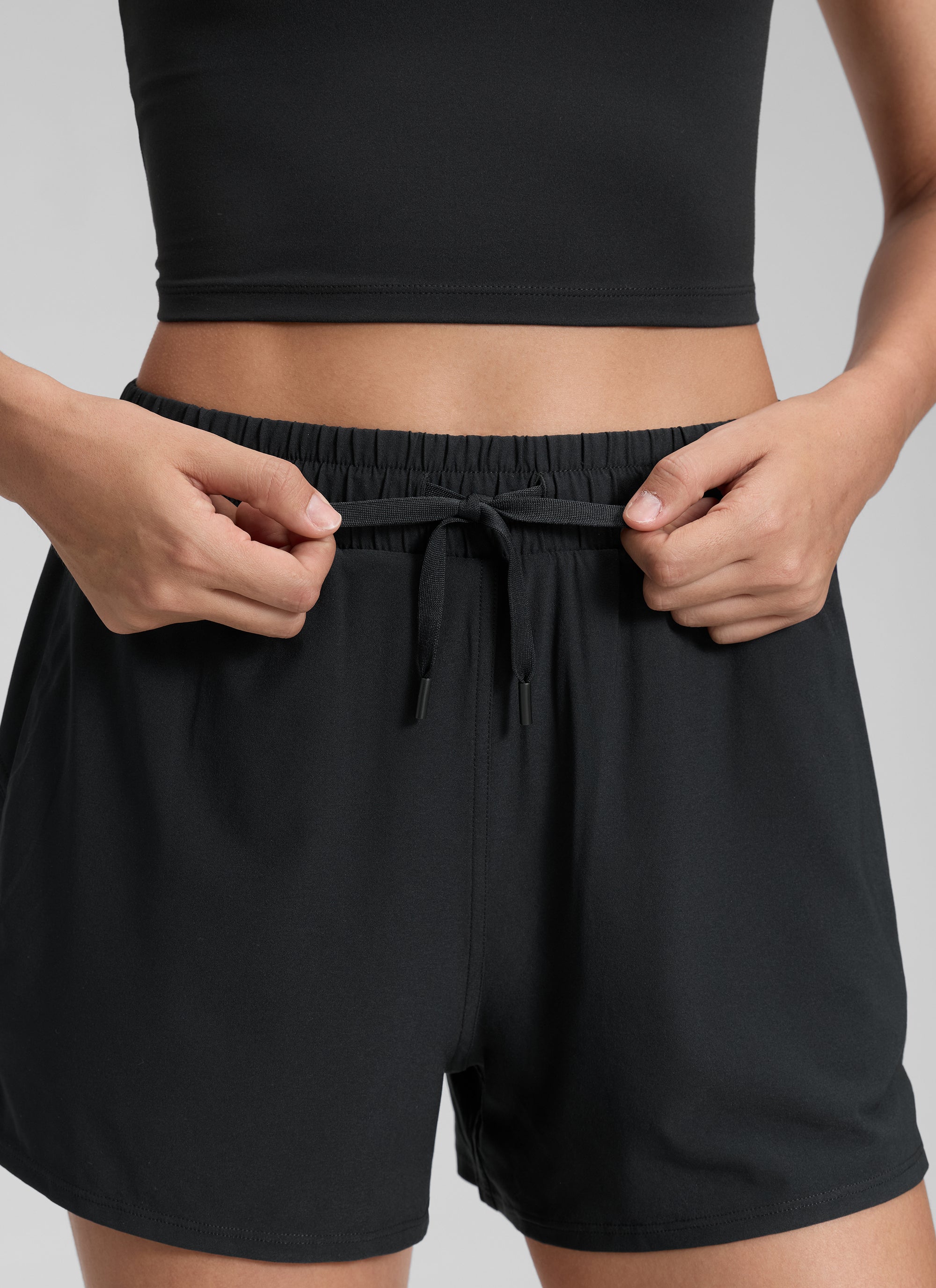 CRZ YOGA Women's Casual Regular Fit High Rise Tennis 2 in 1 Shorts Black