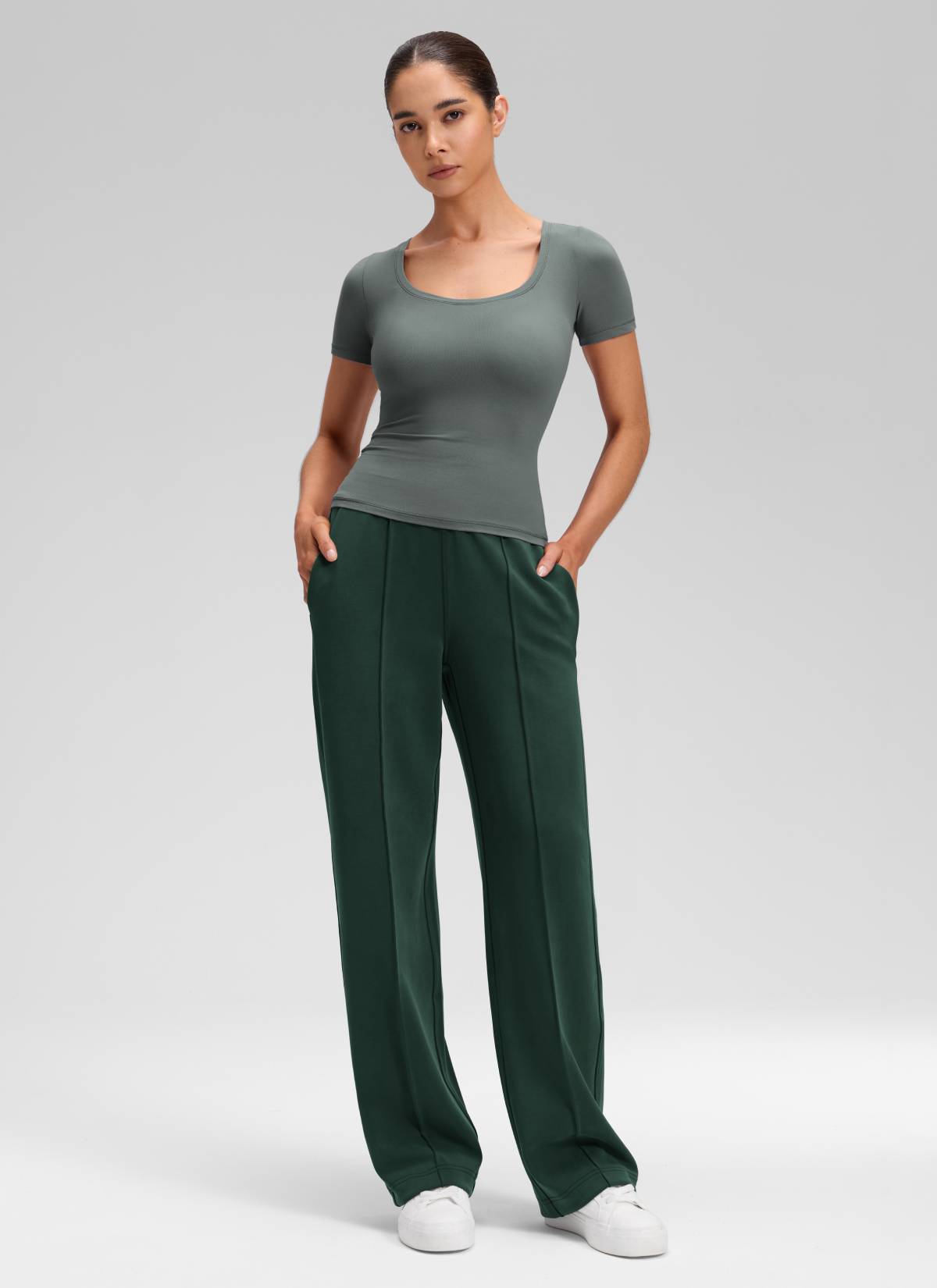 CRZ YOGA Women's SoftAura Casual Mid Rise Pocket Straight Leg Pant 30