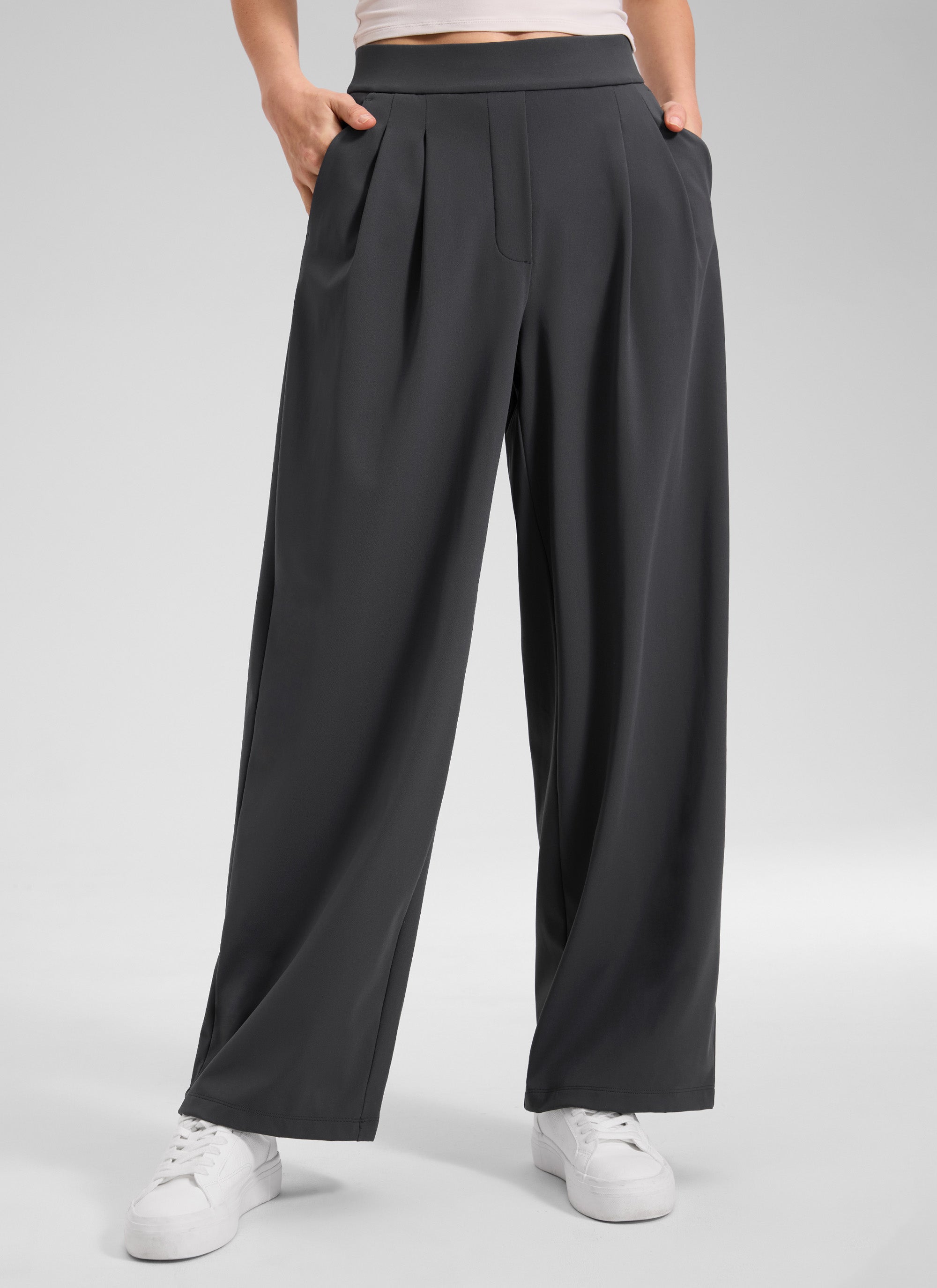 CRZ YOGA Women's Business High Rise Drawstring Pocket Wide Leg Pant Ink Gray