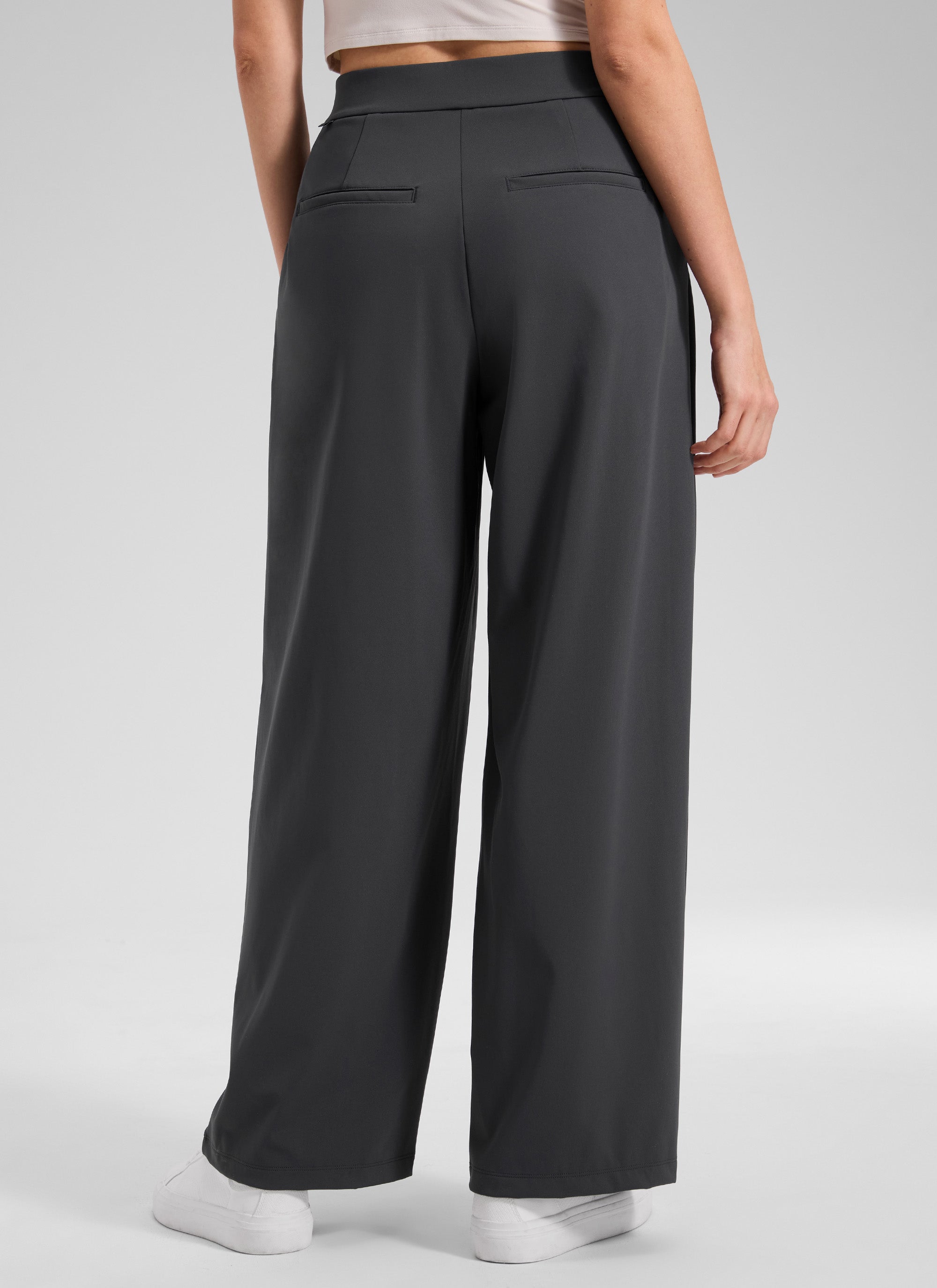 CRZ YOGA Women's Business High Rise Drawstring Pocket Wide Leg Pant Ink Gray