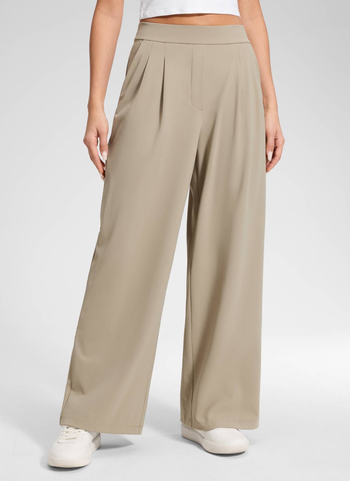 CRZ YOGA Women's Business High Rise Drawstring Pocket Wide Leg Pant Oak