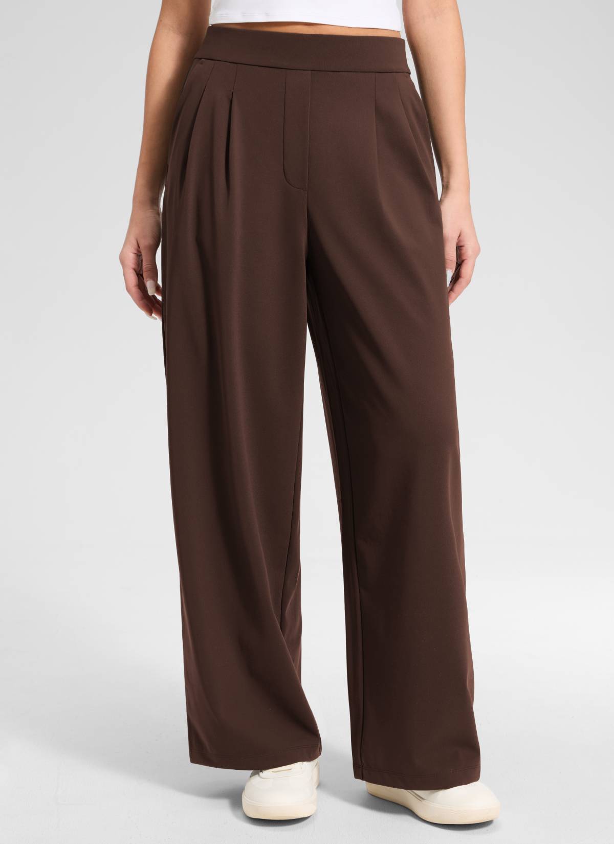 CRZ YOGA Women's Business High Rise Drawstring Pocket Wide Leg Pant Lava Brown