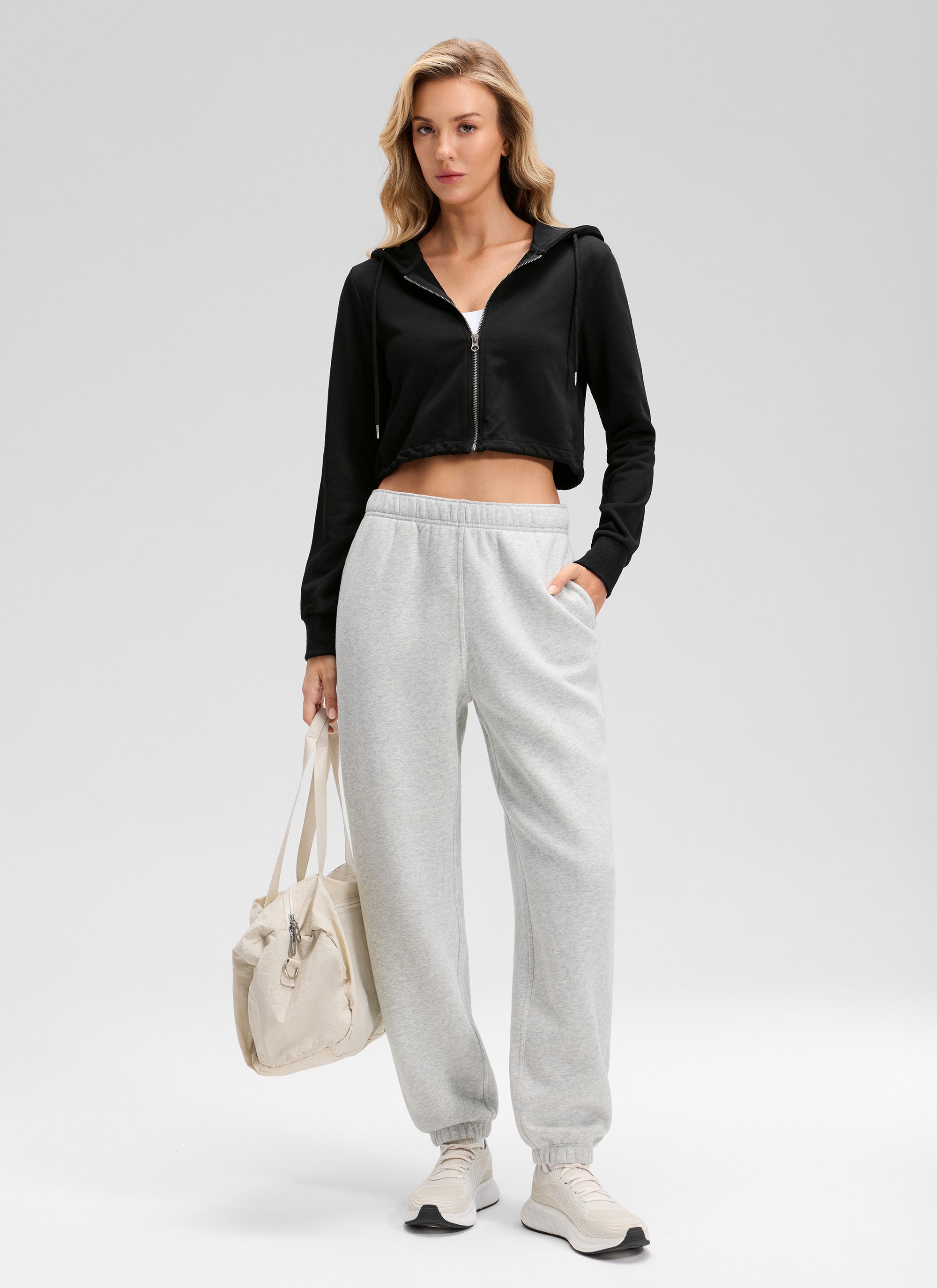 CRZ YOGA Women's Fleece Lined High Rise Drastring Pocket Sweatpants Dove Grey Heather