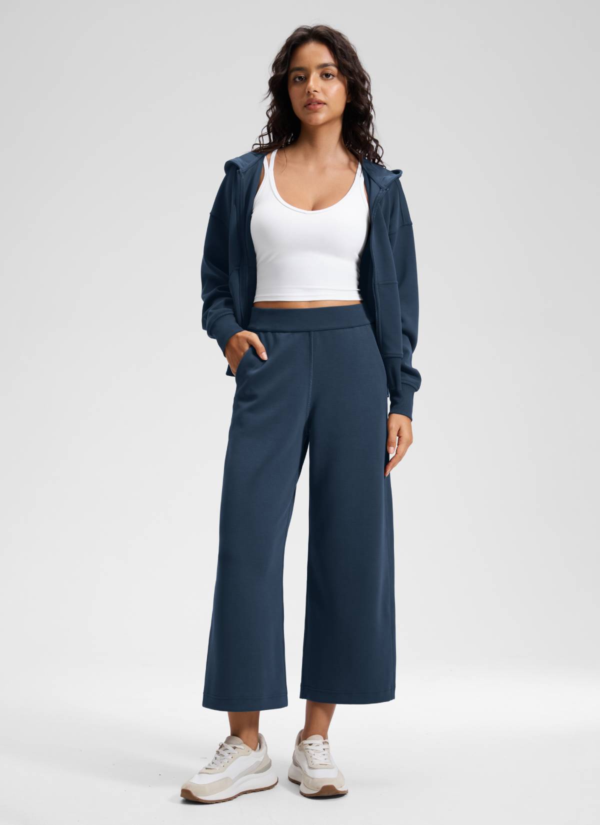 CRZ YOGA Women's SoftAura Casual High Rise Wide Leg Cropped Pant 25