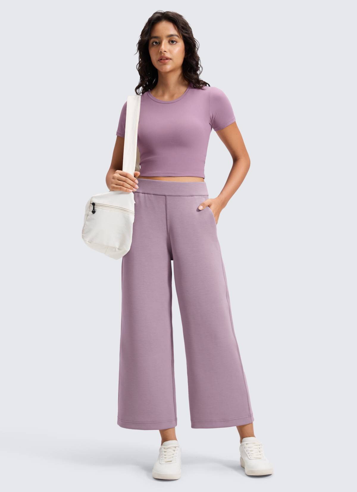 CRZ YOGA Women's SoftAura Casual High Rise Wide Leg Cropped Pant 25