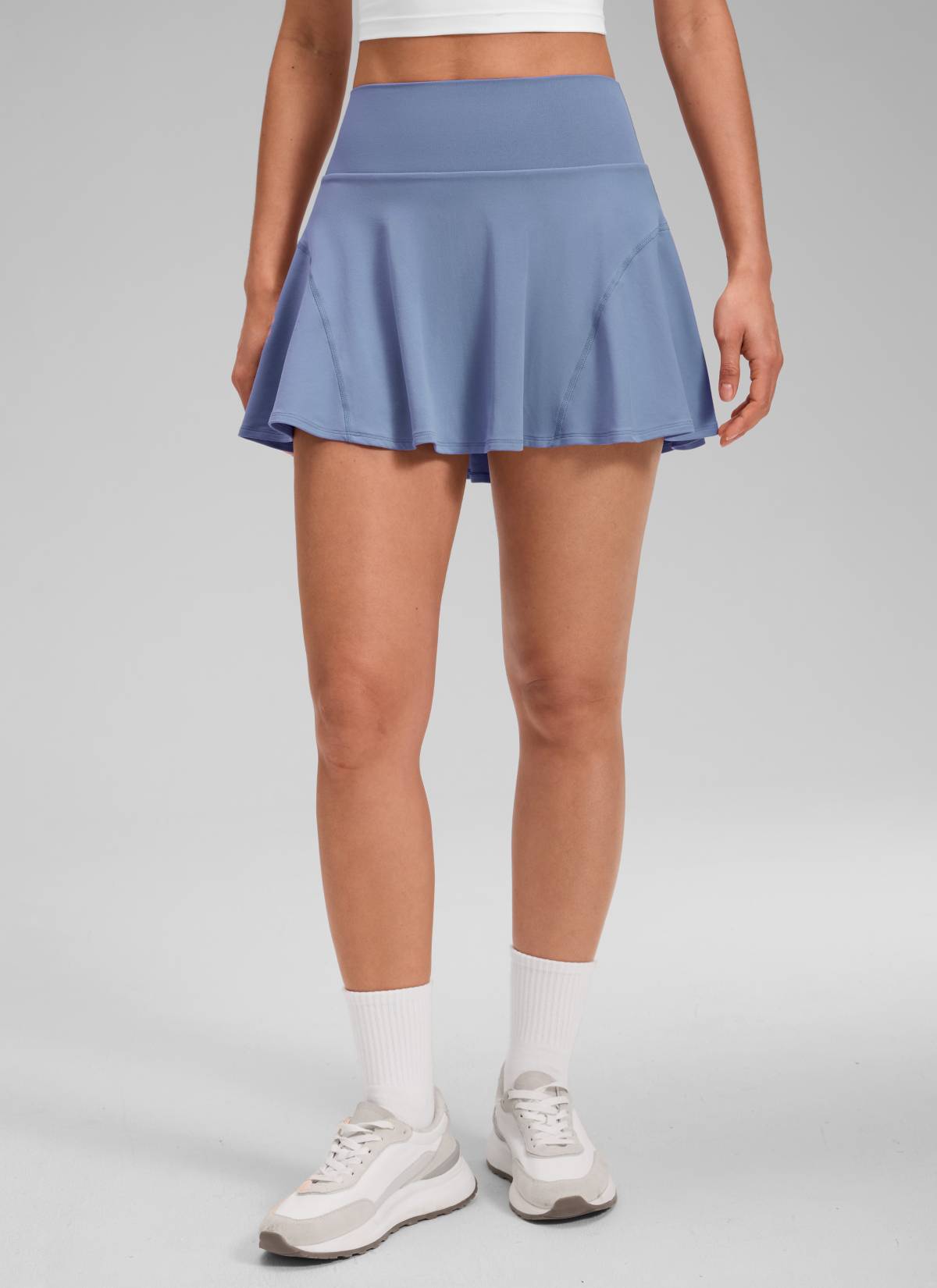 CRZ YOGA Women's Softretch Tennis High Rise Pocket Flowy Pleated Skirt Washed Denim