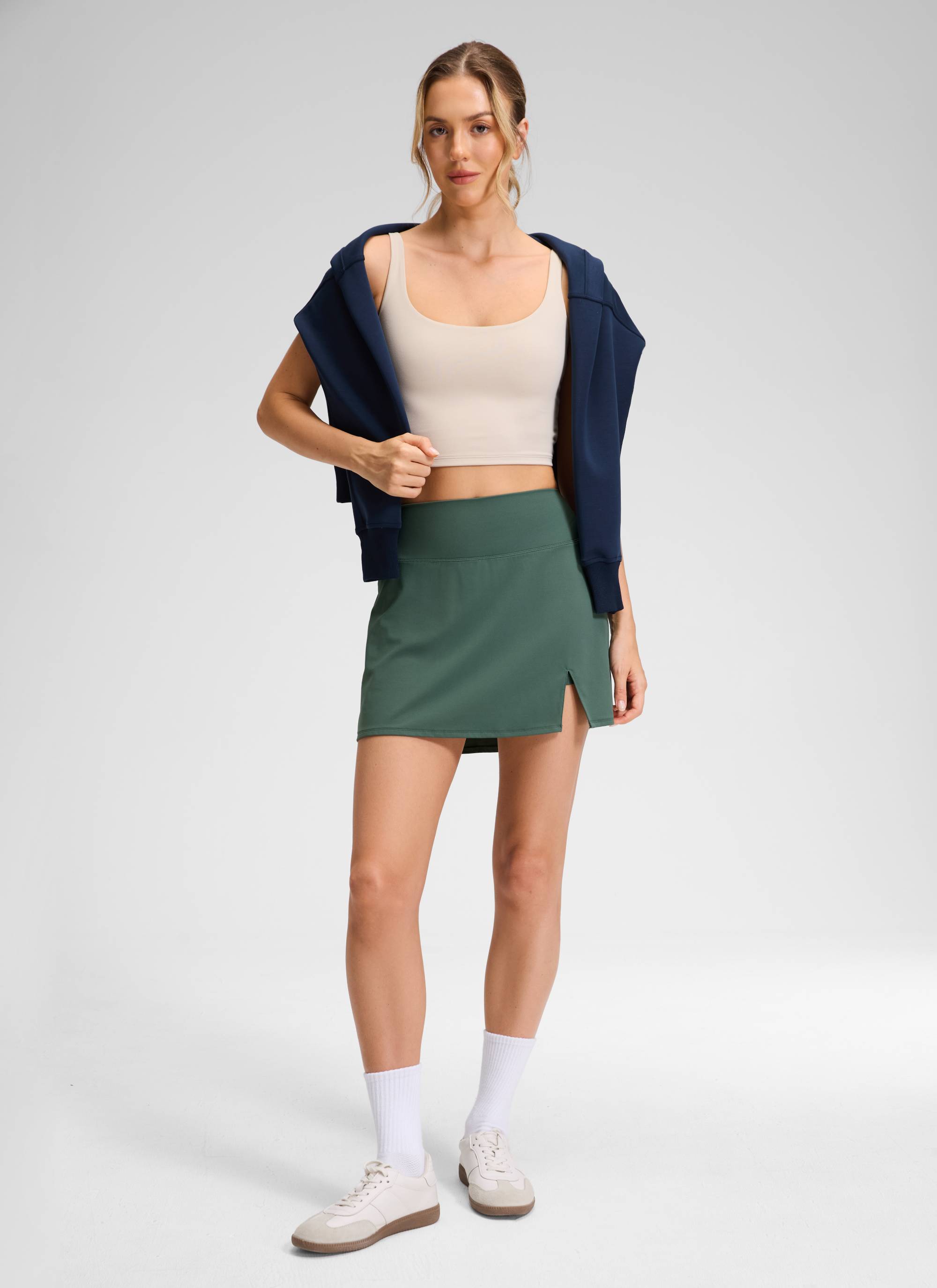 CRZ YOGA Women's Golf High Rise Pocket Front Slit Mini Skirt 14.5’’ Dark Forest Green