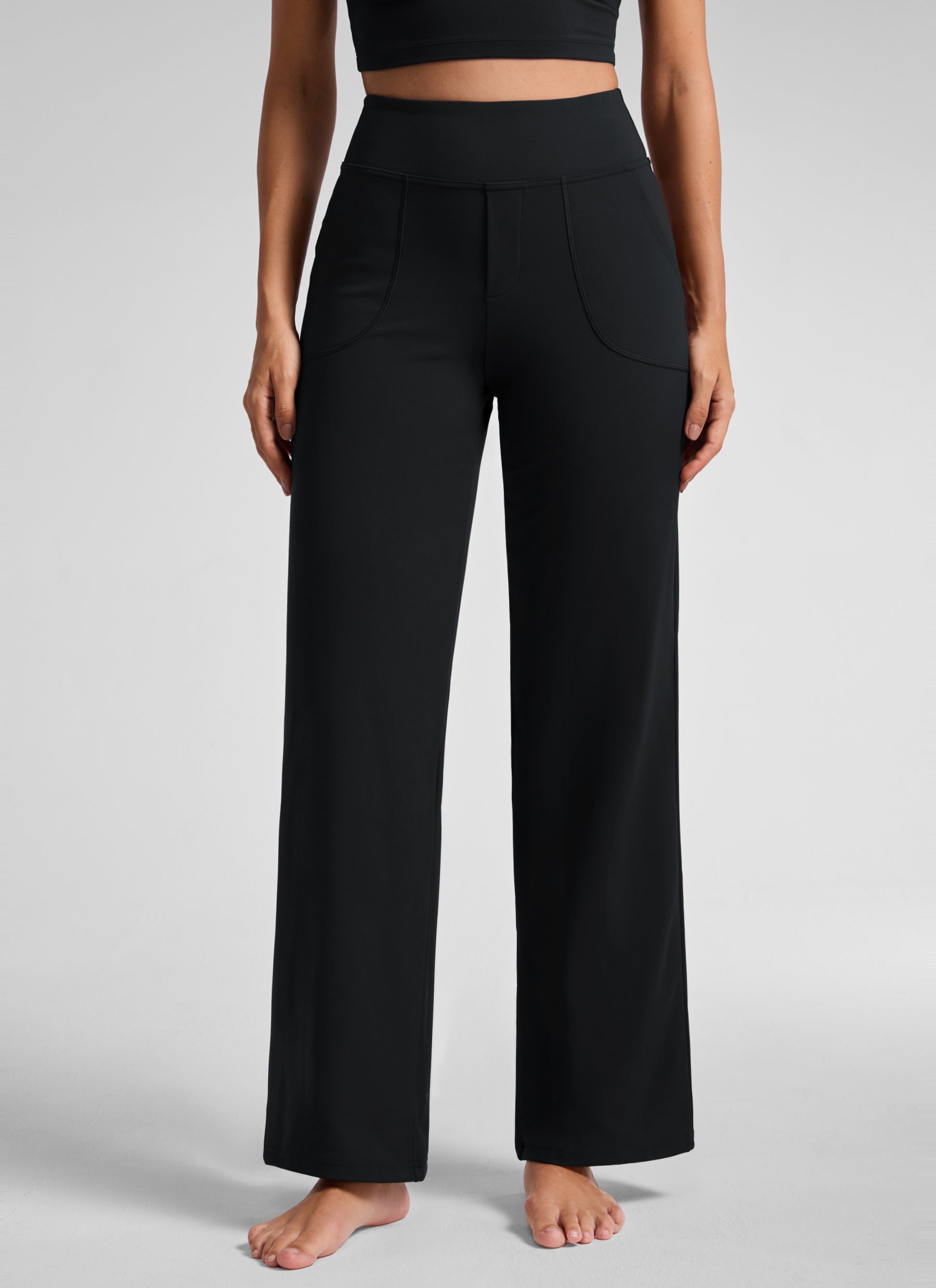 CRZ YOGA Women's Work High Rise Pocket Wide Leg Faux Fly Pant 30