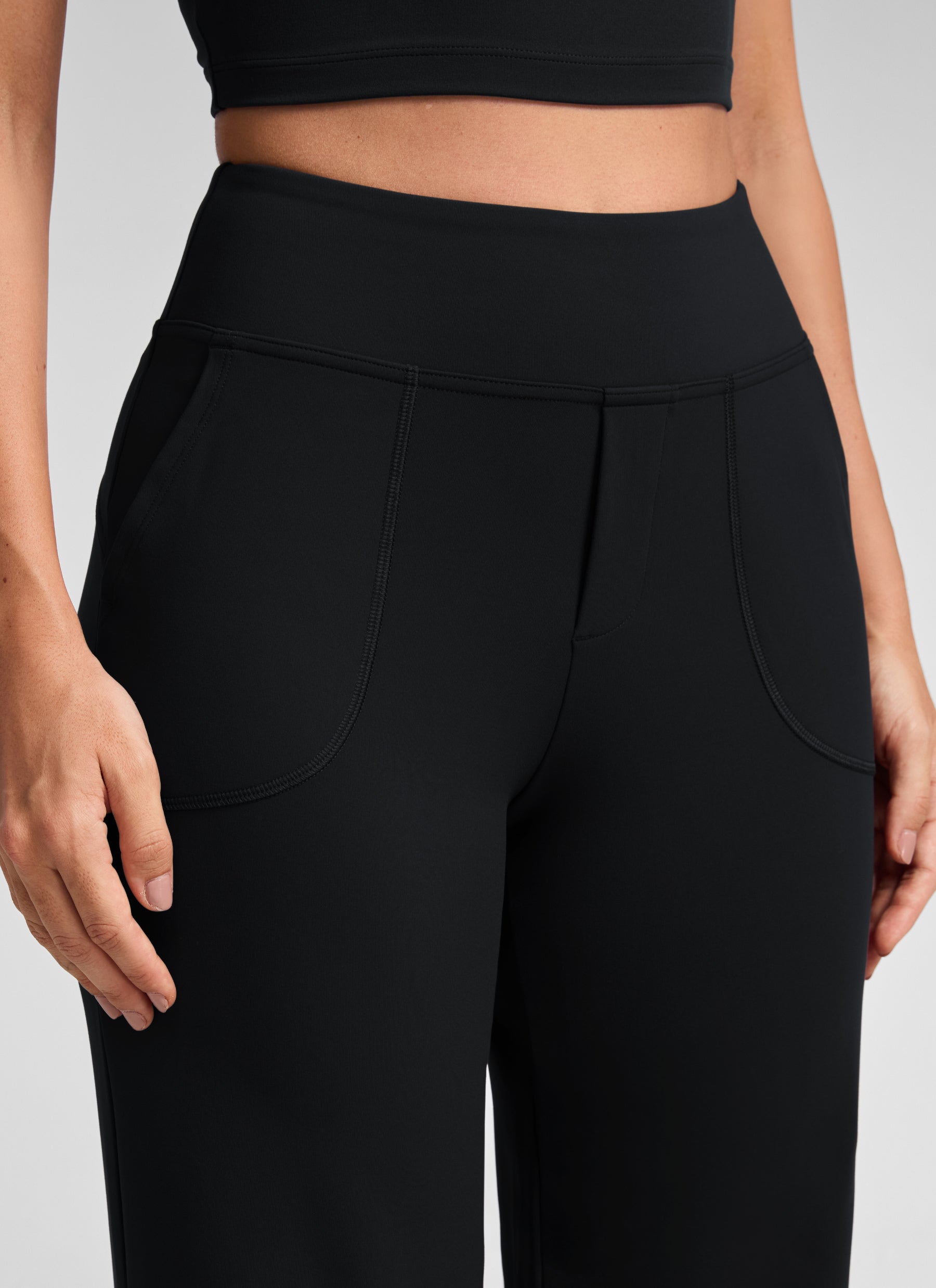 CRZ YOGA Women's Work High Rise Pocket Wide Leg Faux Fly Pant 30