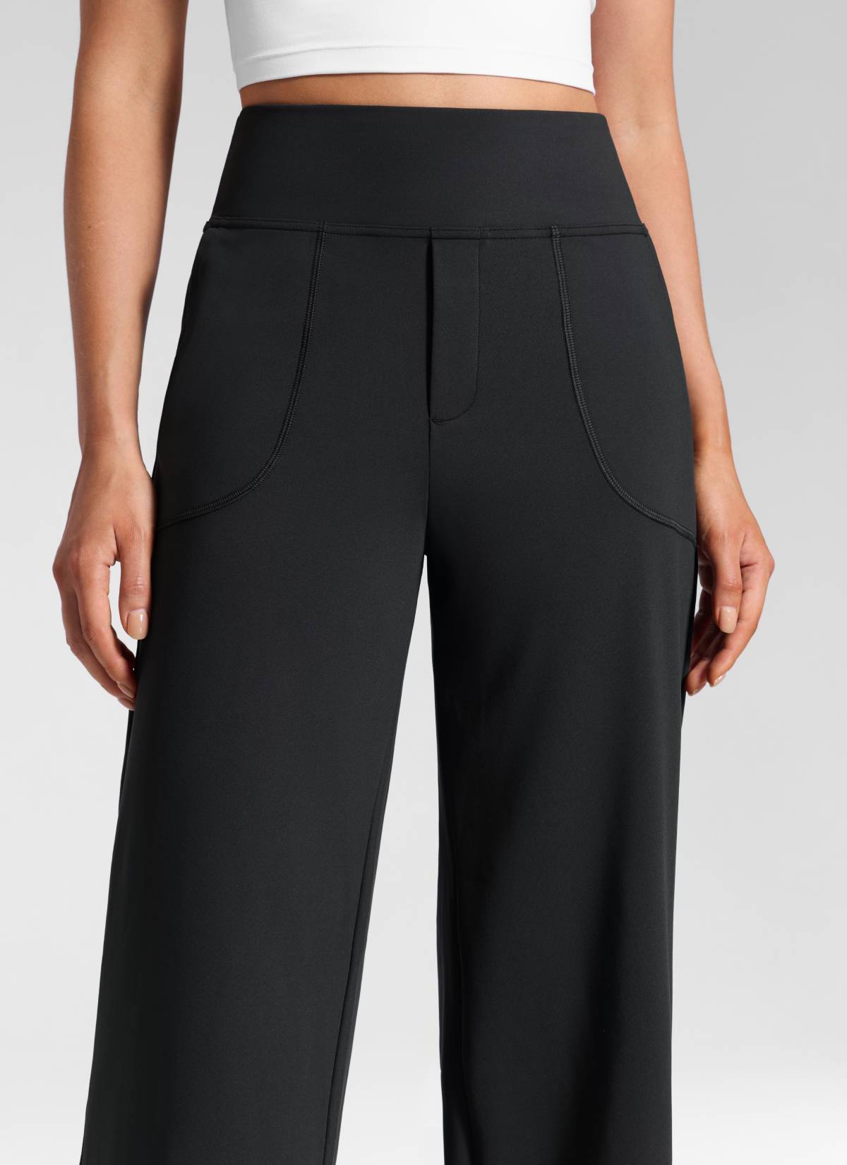 CRZ YOGA Women's Work High Rise Pocket Wide Leg Faux Fly Pant 30
