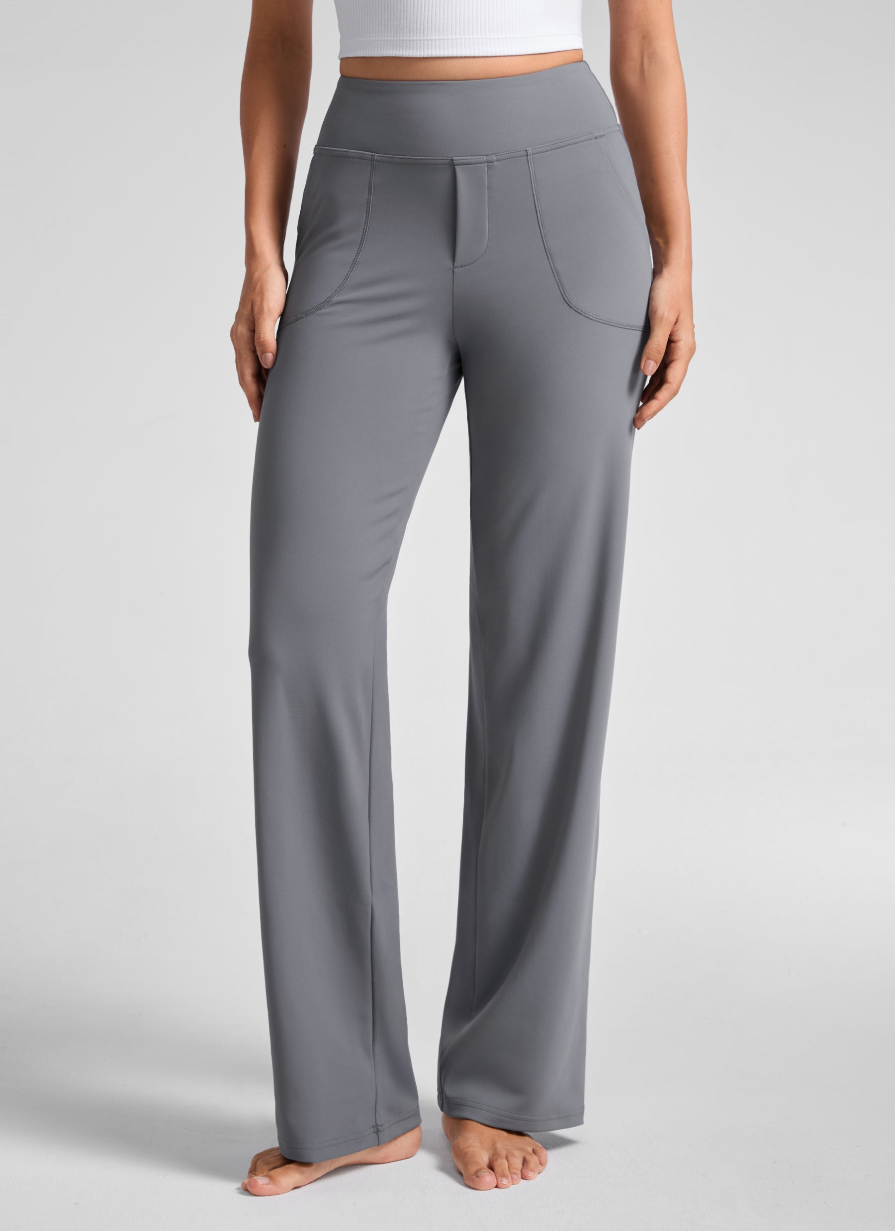 CRZ YOGA Women's Work High Rise Pocket Wide Leg Faux Fly Pant 30