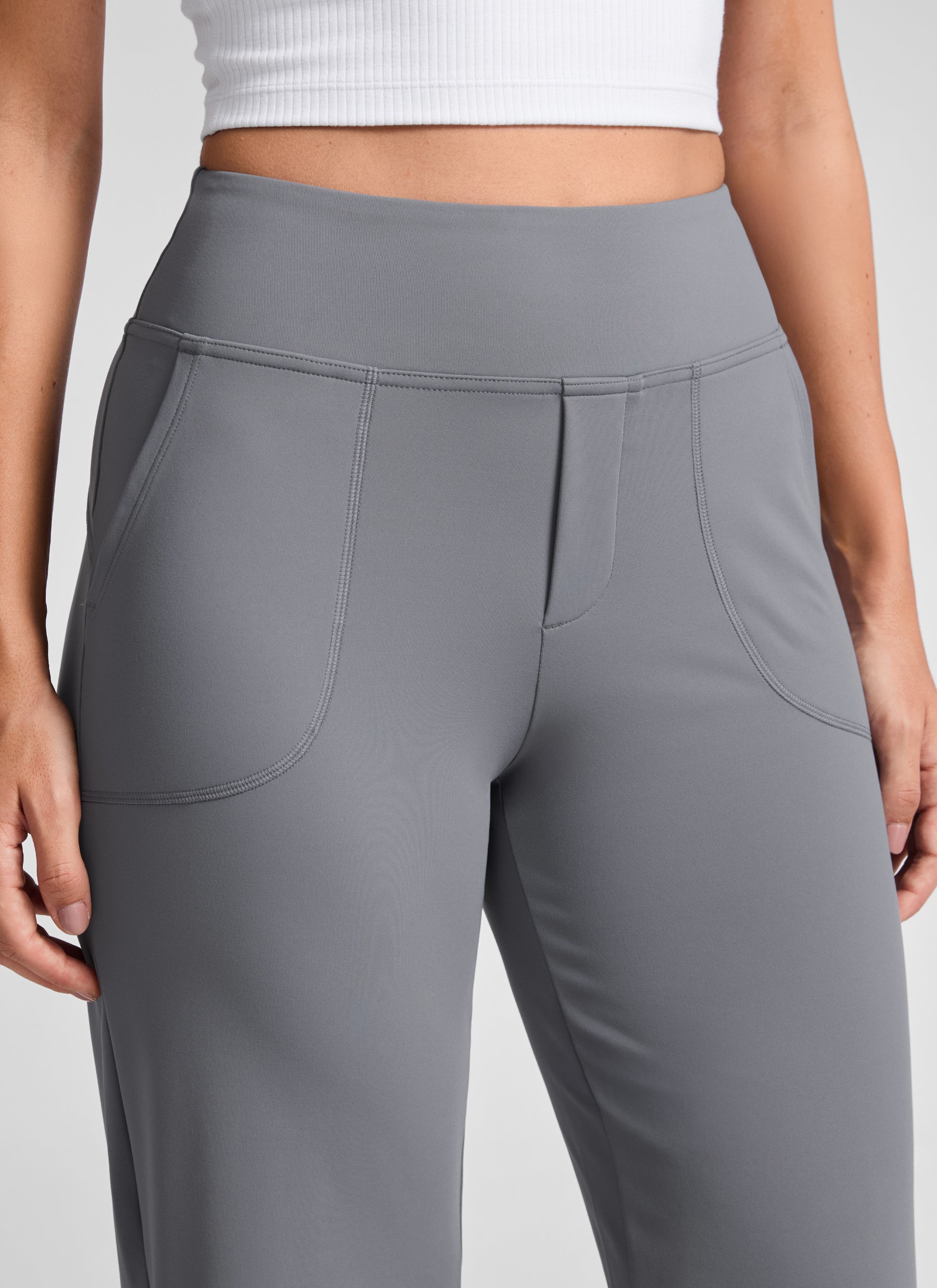 CRZ YOGA Women's Work High Rise Pocket Wide Leg Faux Fly Pant 30