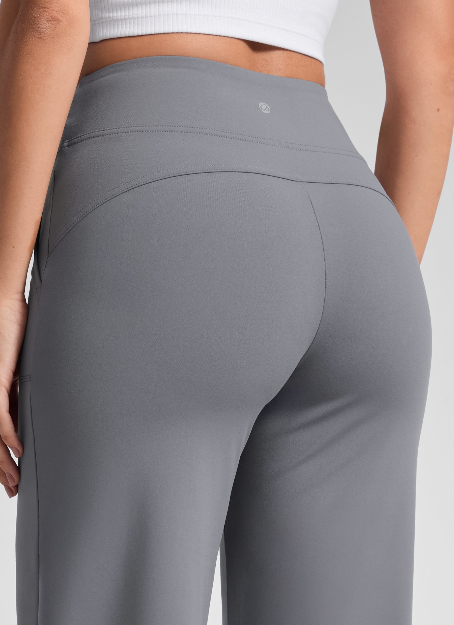 CRZ YOGA Women's Work High Rise Pocket Wide Leg Faux Fly Pant 30