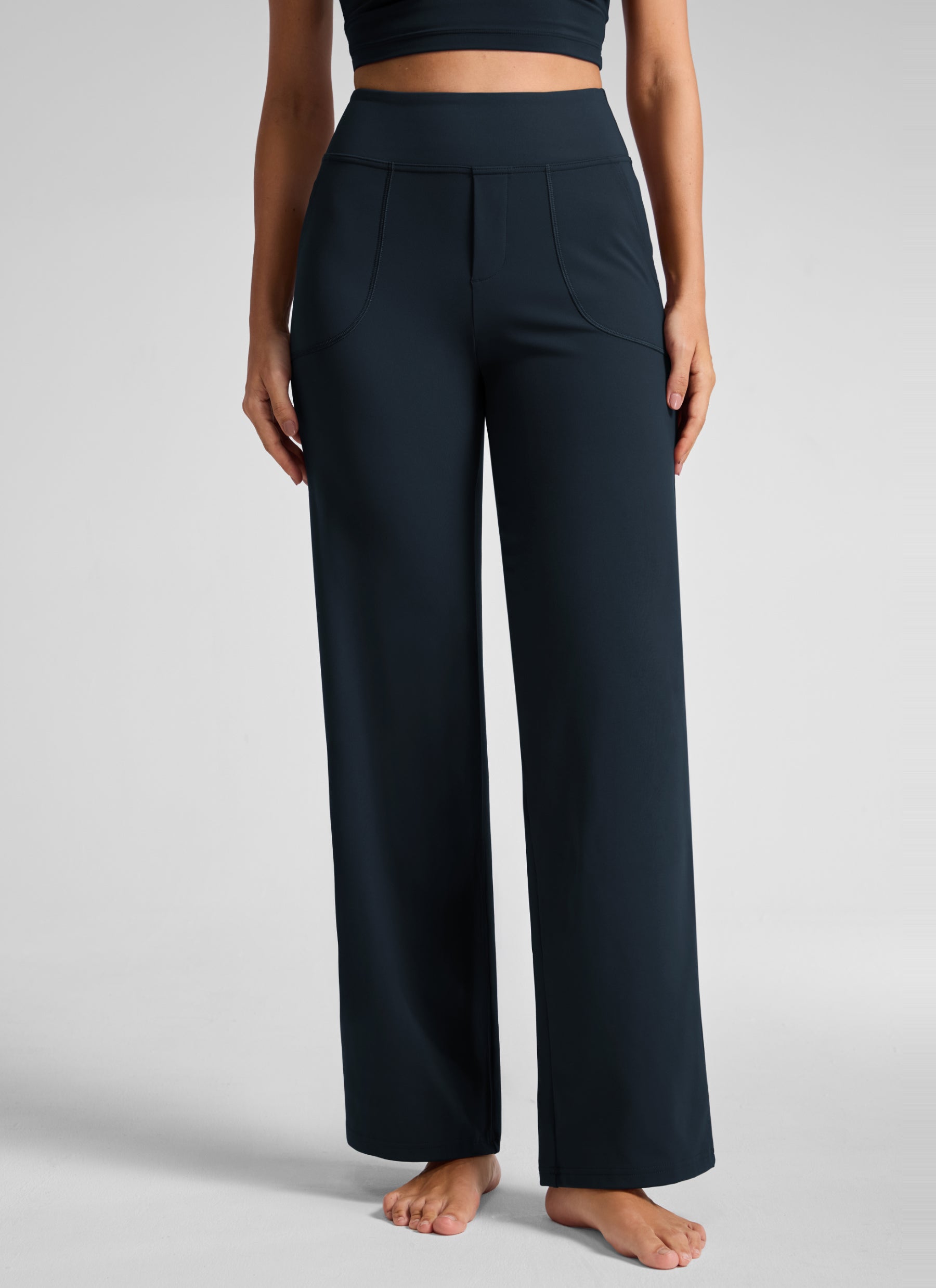 CRZ YOGA Women's Work High Rise Pocket Wide Leg Faux Fly Pant 30