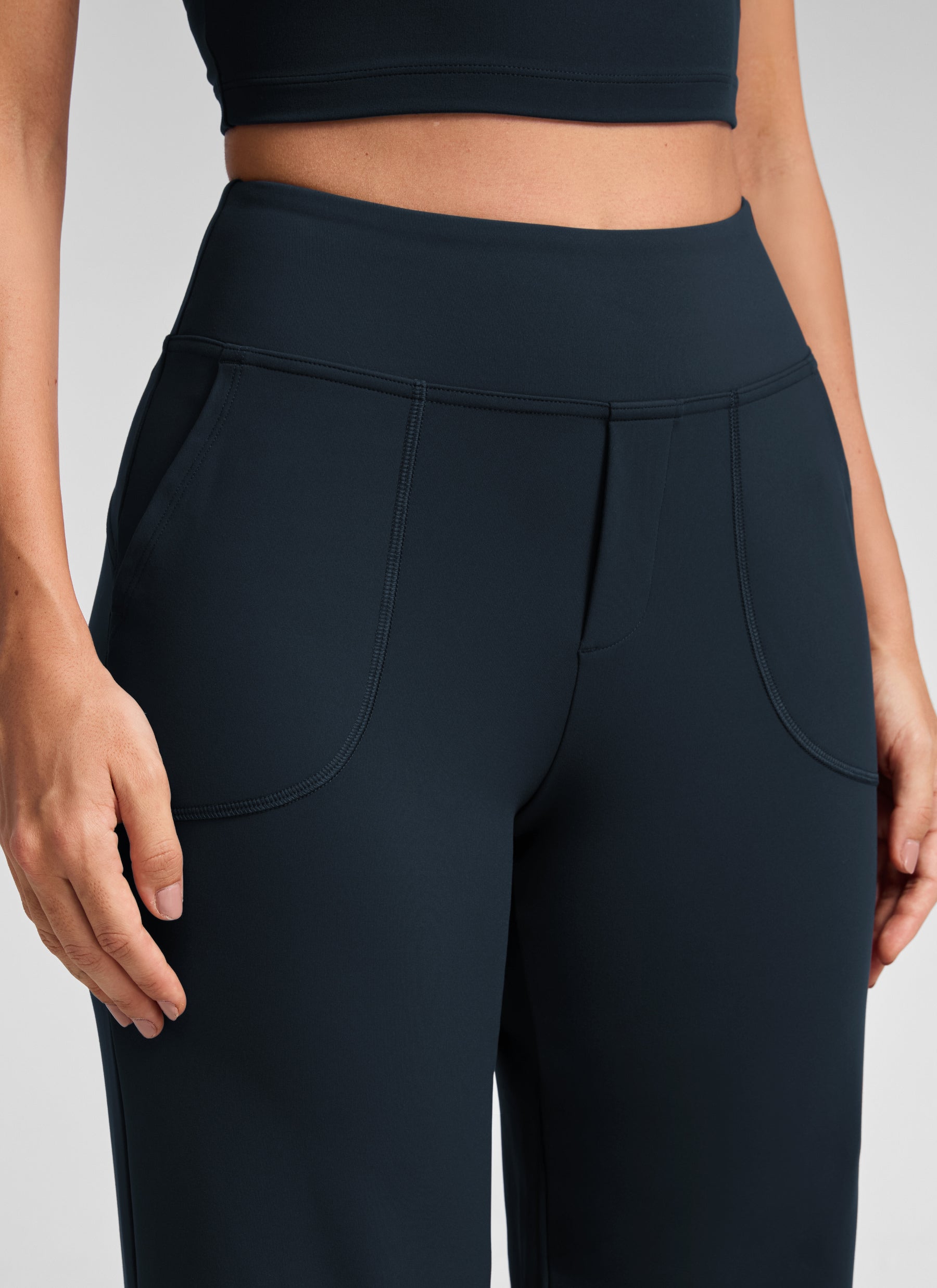 CRZ YOGA Women's Work High Rise Pocket Wide Leg Faux Fly Pant 30