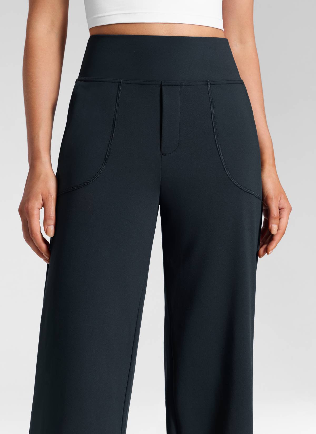 CRZ YOGA Women's Work High Rise Pocket Wide Leg Faux Fly Pant 30