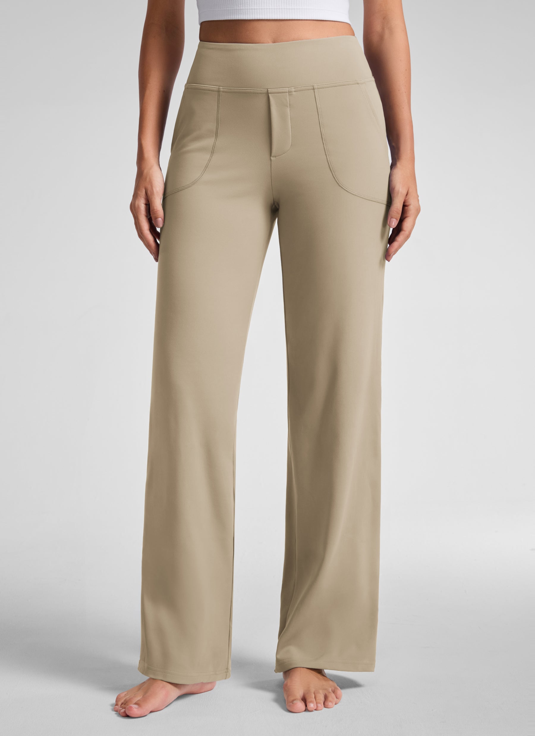 CRZ YOGA Women's Work High Rise Pocket Wide Leg Faux Fly Pant 30