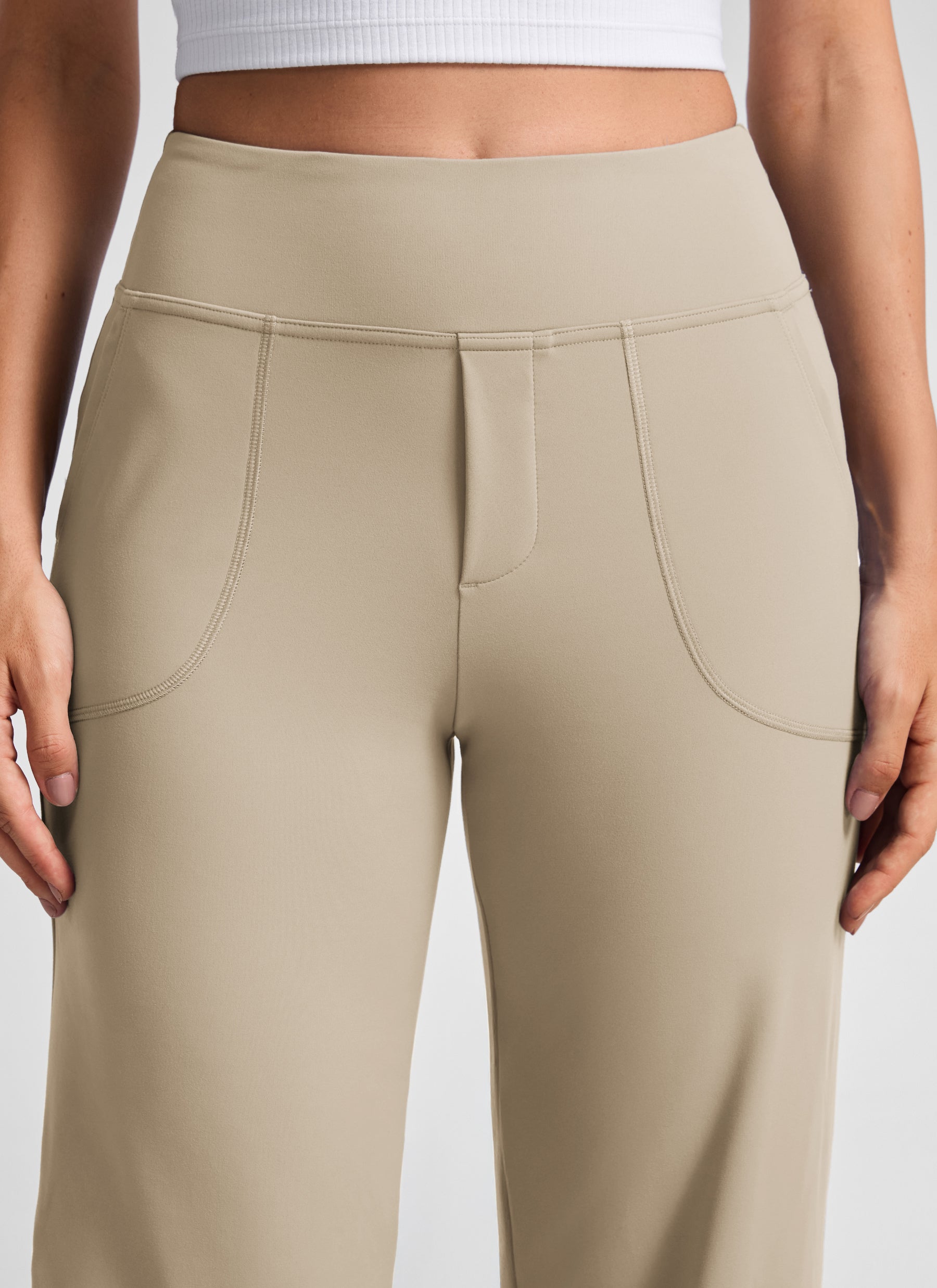CRZ YOGA Women's Work High Rise Pocket Wide Leg Faux Fly Pant 30