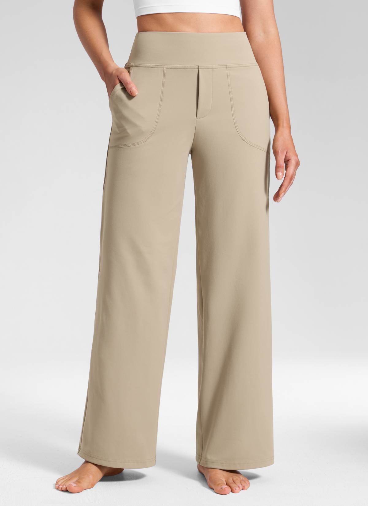 CRZ YOGA Women's Work High Rise Pocket Wide Leg Faux Fly Pant 30