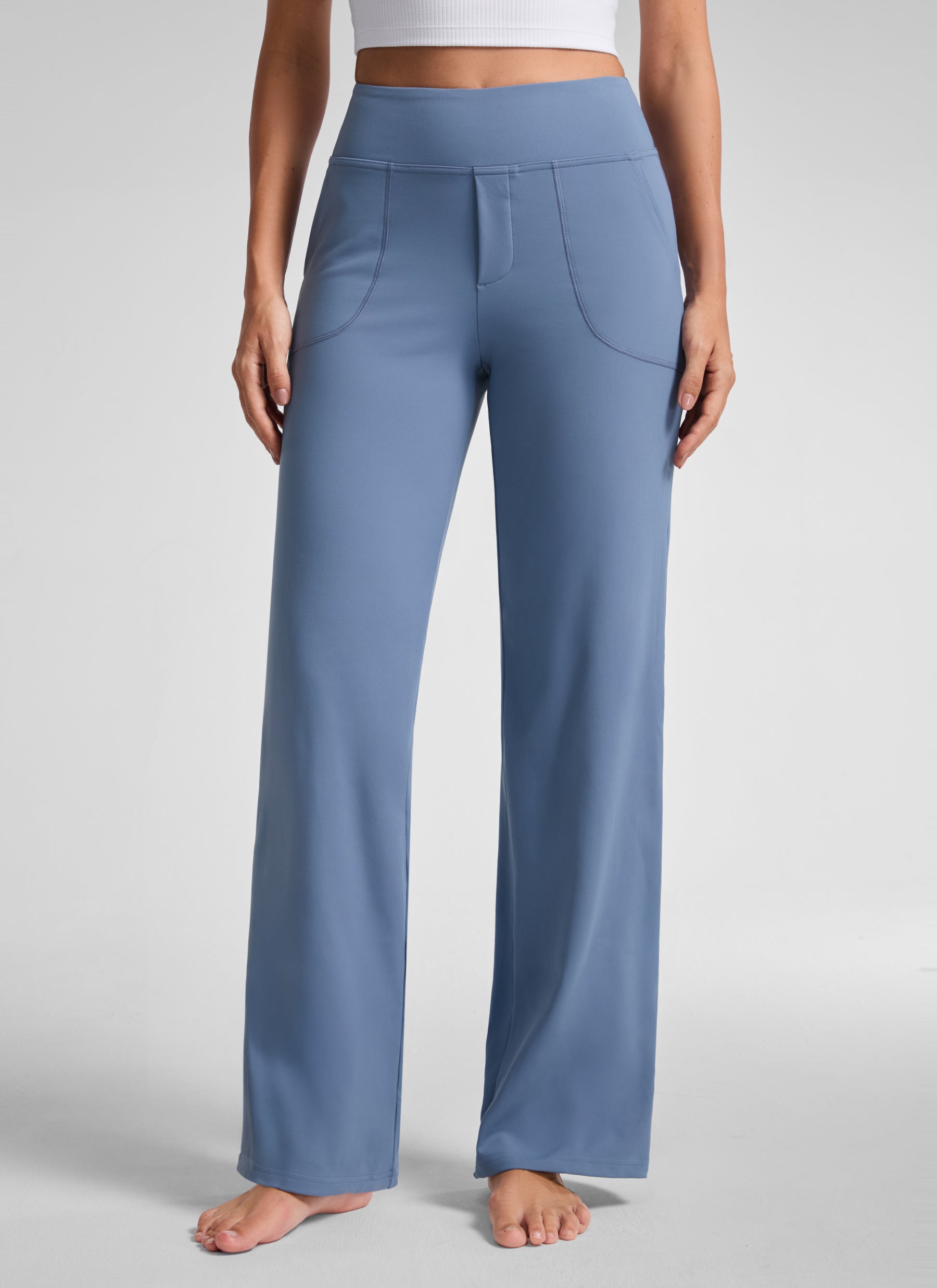 CRZ YOGA Women's Work High Rise Pocket Wide Leg Faux Fly Pant 30
