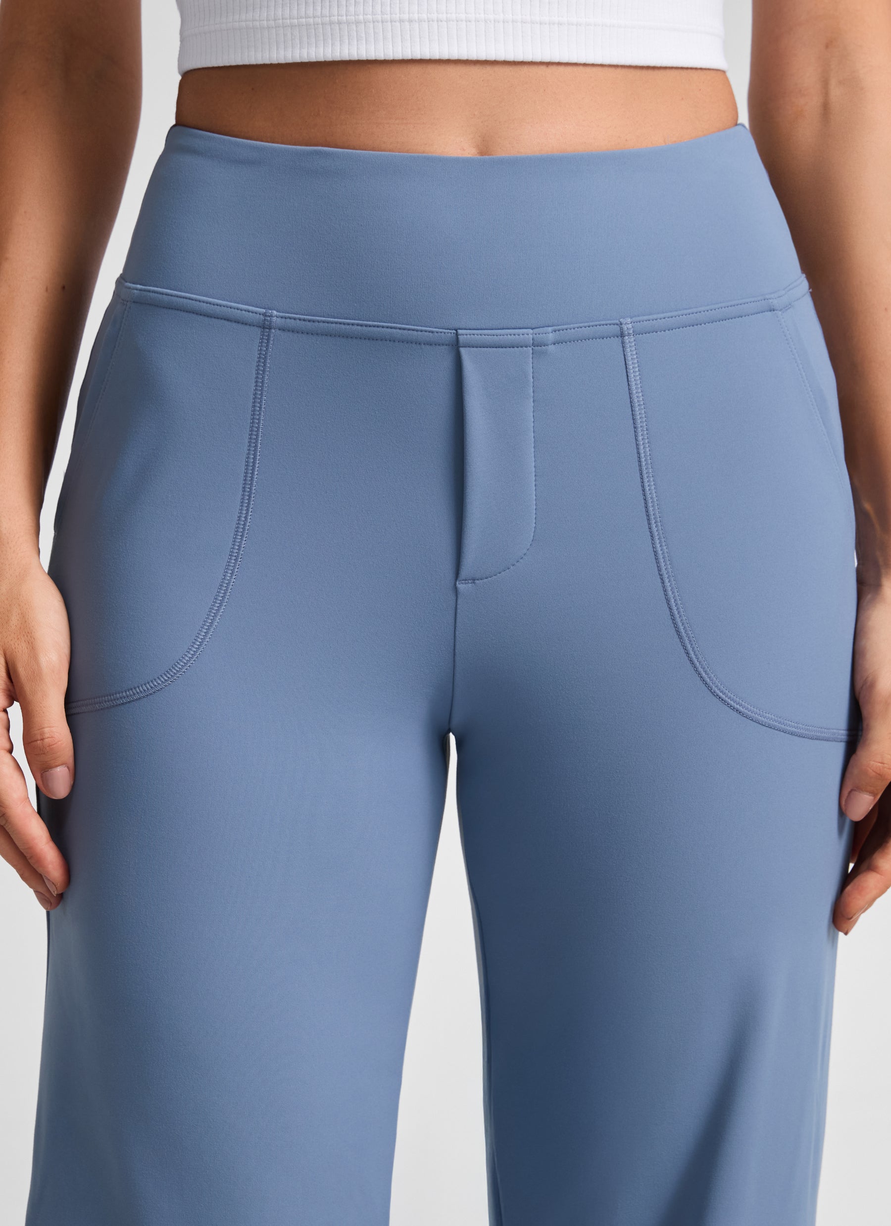CRZ YOGA Women's Work High Rise Pocket Wide Leg Faux Fly Pant 30