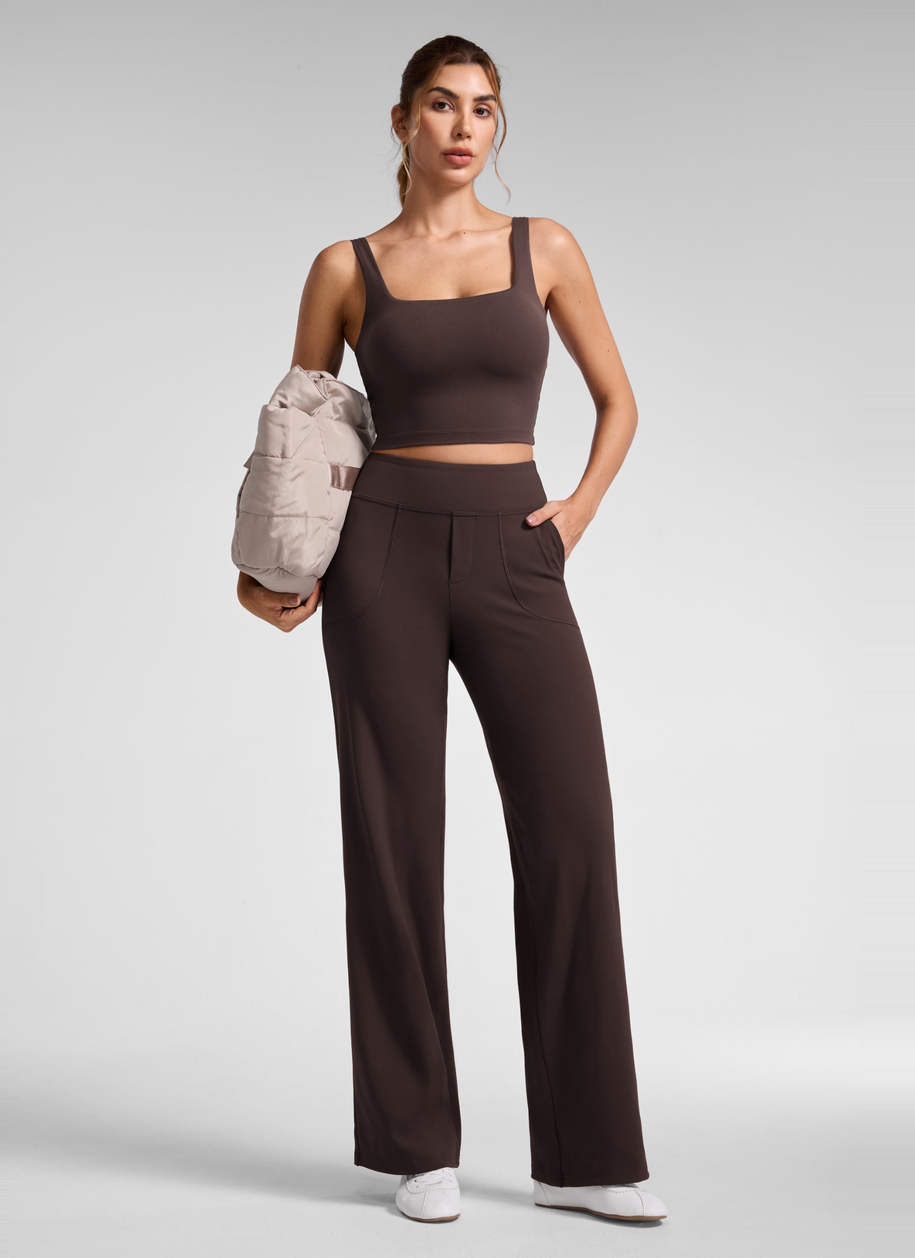 CRZ YOGA Women's Work High Rise Pocket Wide Leg Faux Fly Pant 30