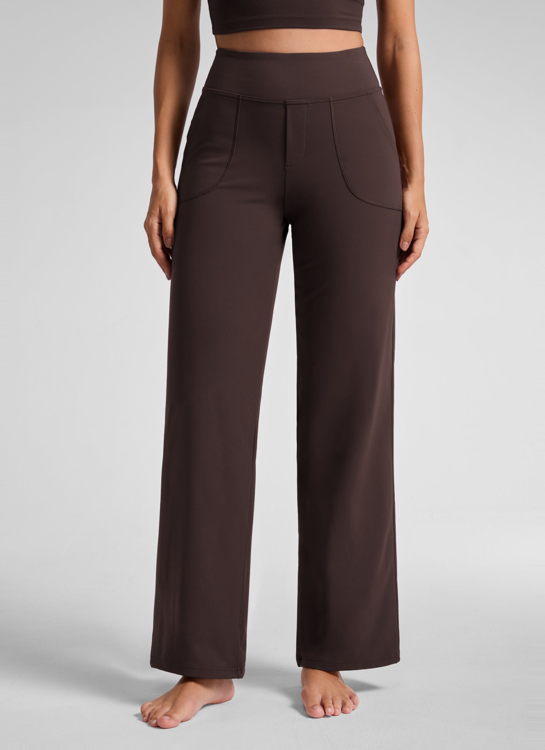 CRZ YOGA Women's Work High Rise Pocket Wide Leg Faux Fly Pant 30