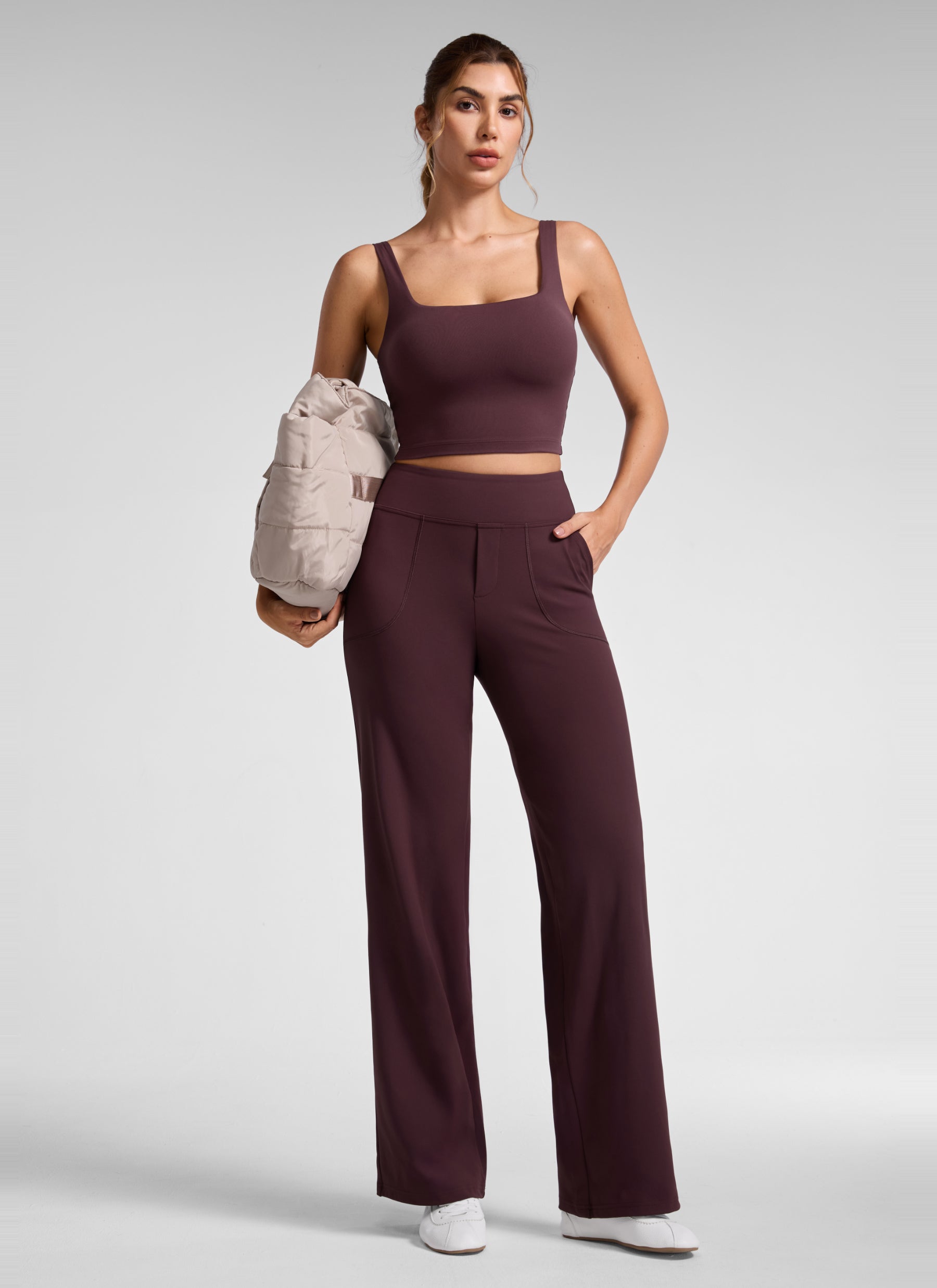 CRZ YOGA Women's Work High Rise Pocket Wide Leg Faux Fly Pant 30