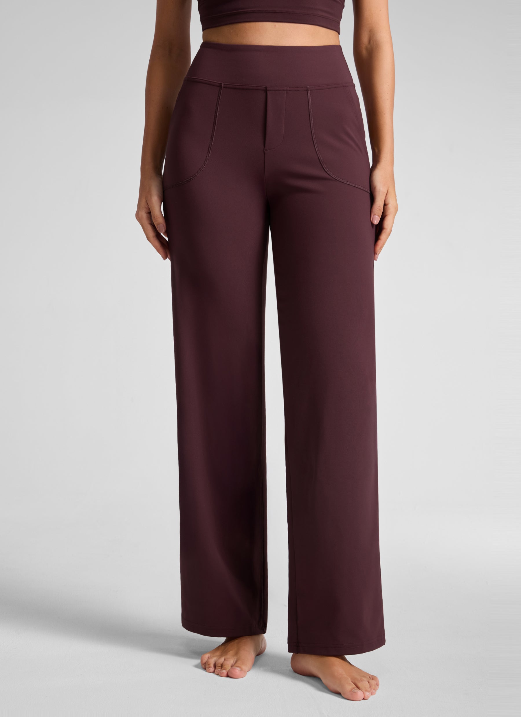CRZ YOGA Women's Work High Rise Pocket Wide Leg Faux Fly Pant 30