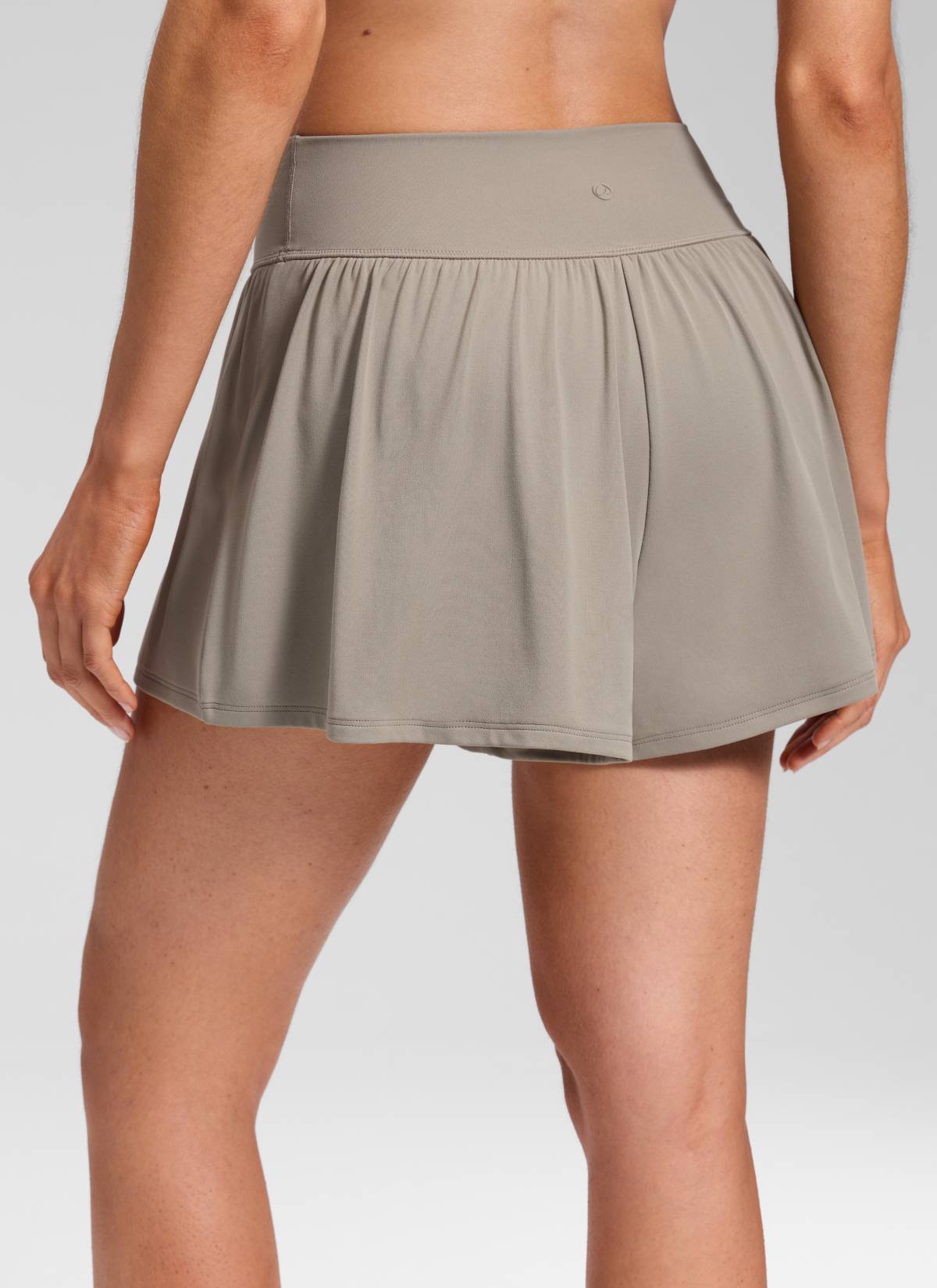 CRZ YOGA Women's Softretch Yoga High Rise Pocket Flowy 2 in 1 Shorts Warm Ash Grey