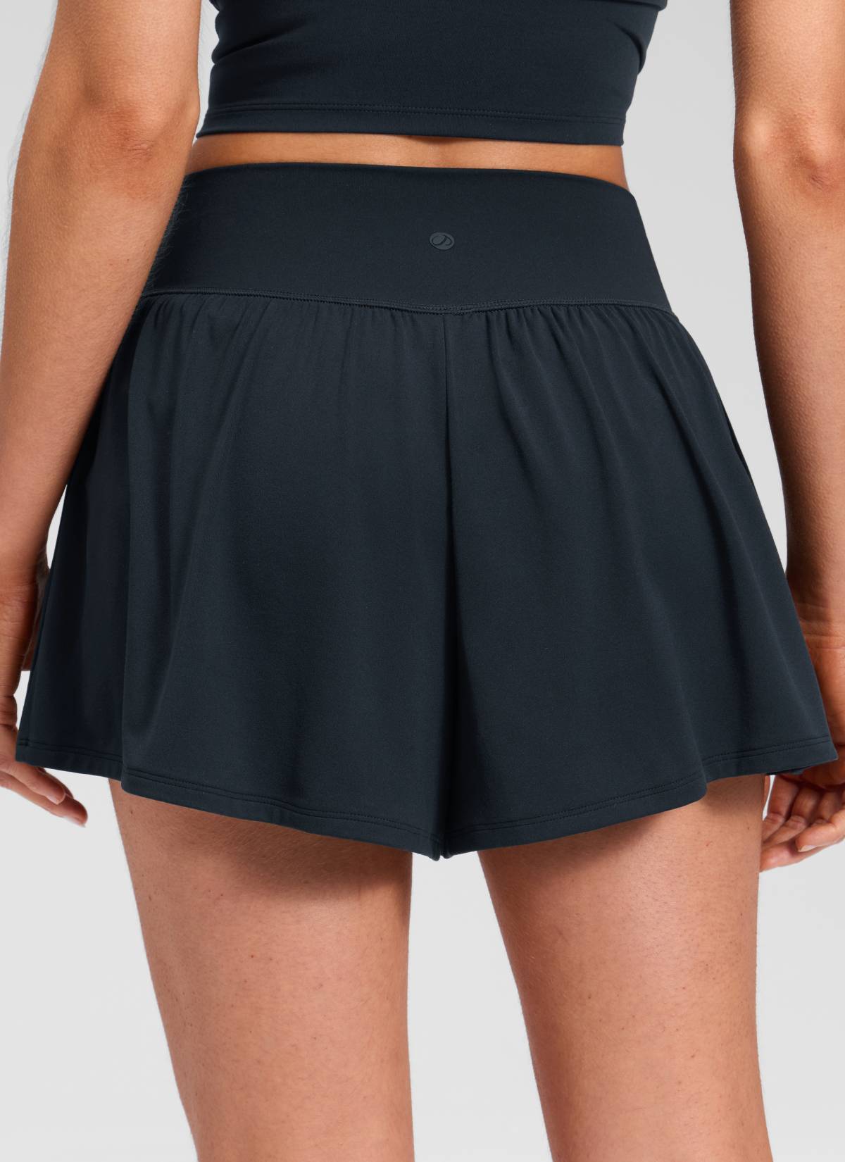 CRZ YOGA Women's Softretch Yoga High Rise Pocket Flowy 2 in 1 Shorts True Navy