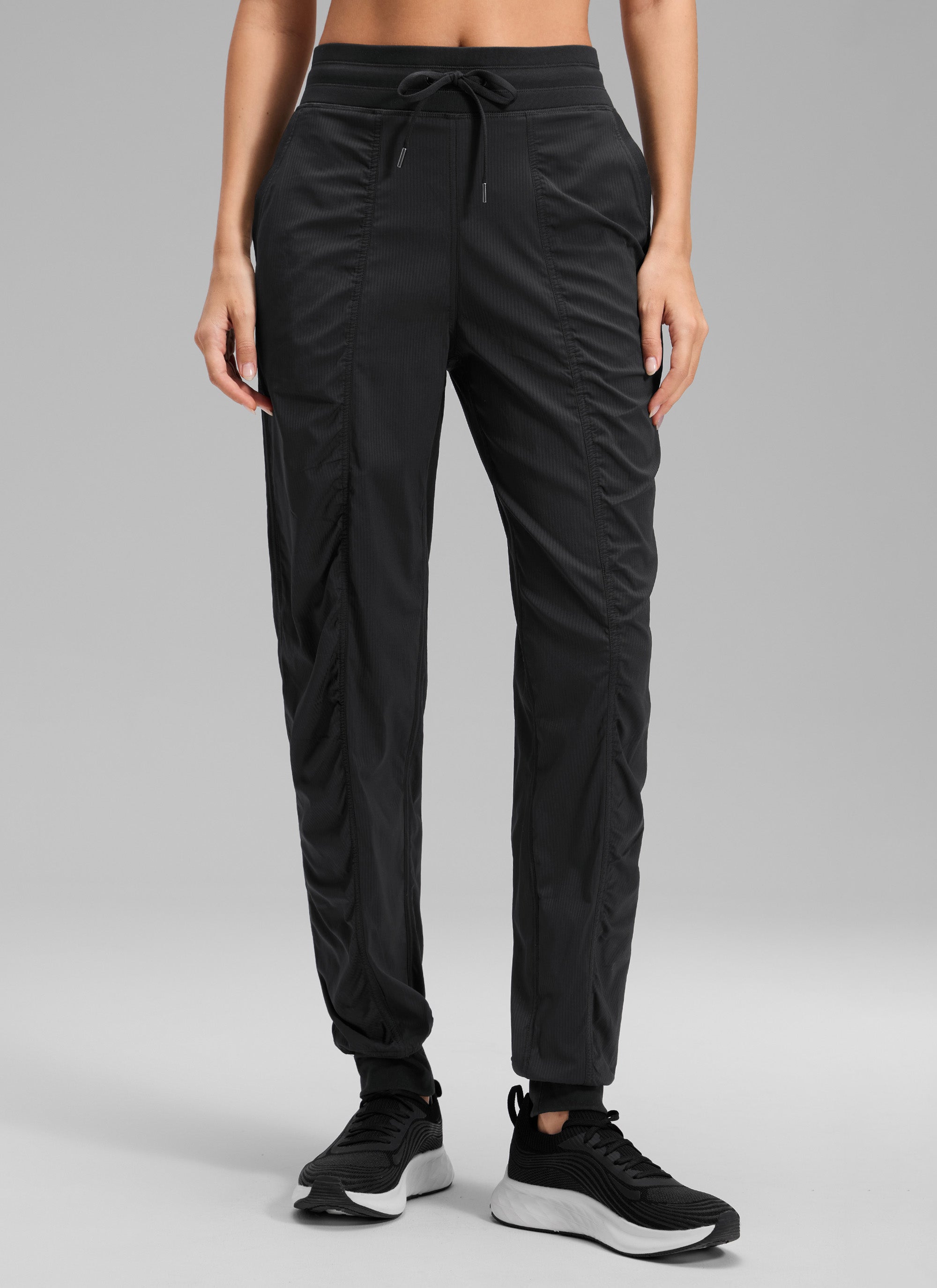 CRZ YOGA Women's Casual High Rise Drawstring Pocket Ruched Jogger 30'' Black